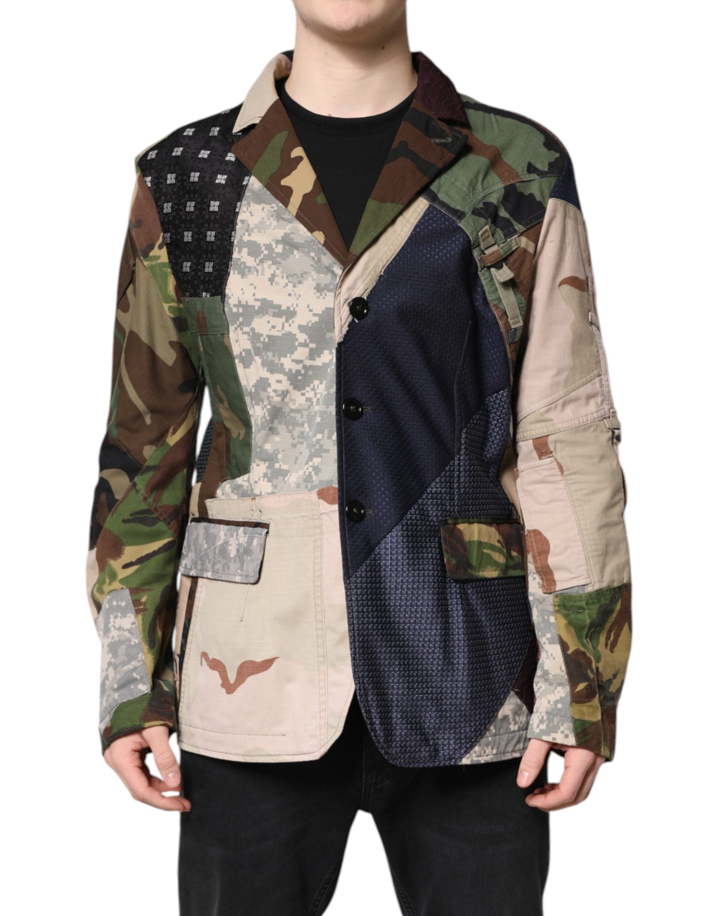 Dolce & Gabbana Multicolor Camouflage Patchwork Coat Blazer