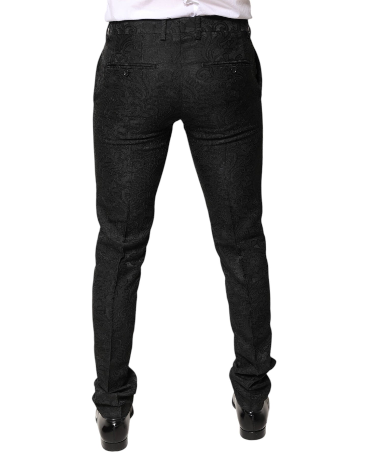 Dolce & Gabbana Black Floral Jacquard Mid Waist Dress Pants