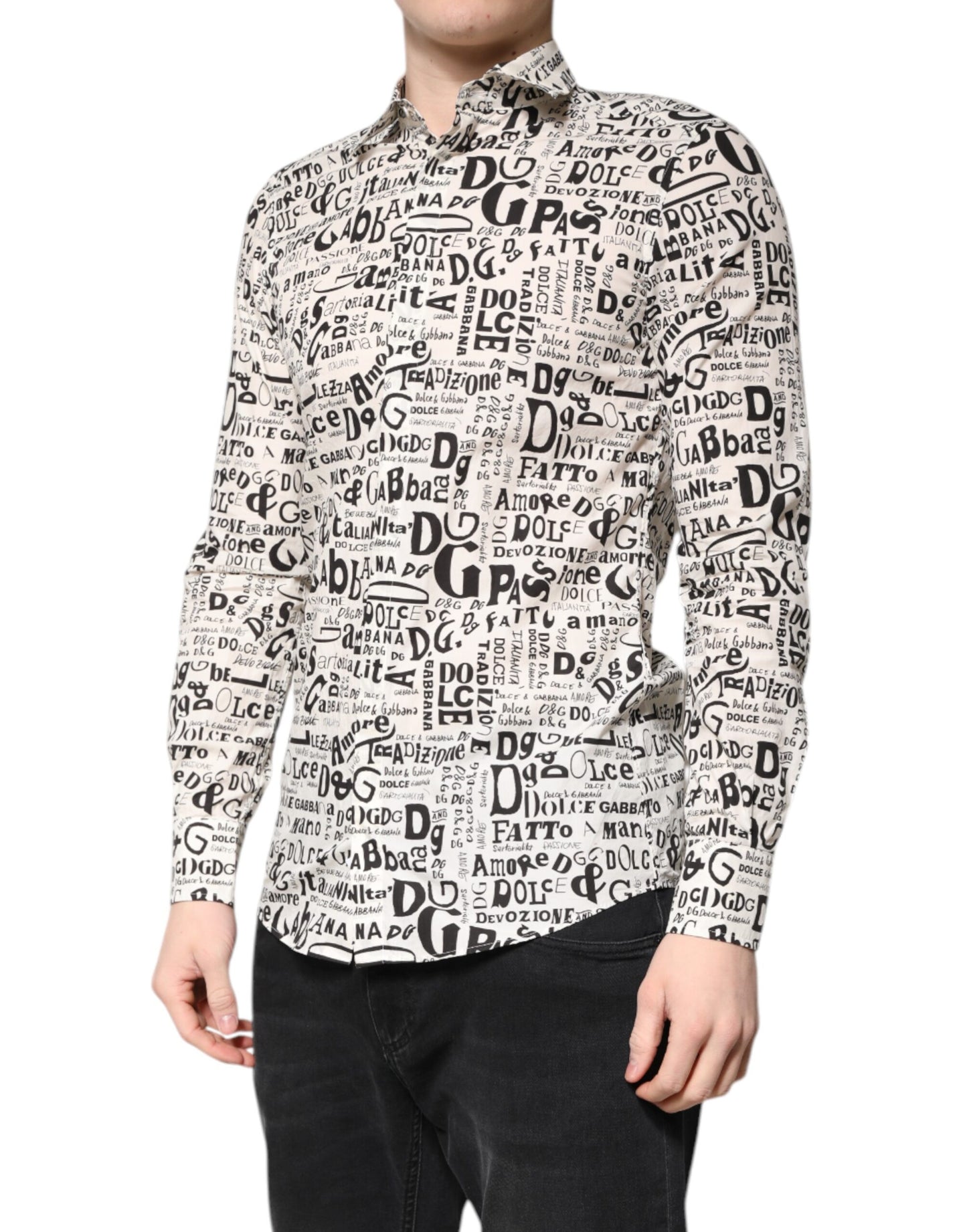 Dolce & Gabbana White Black Logo MARTINI Men Casual Shirt