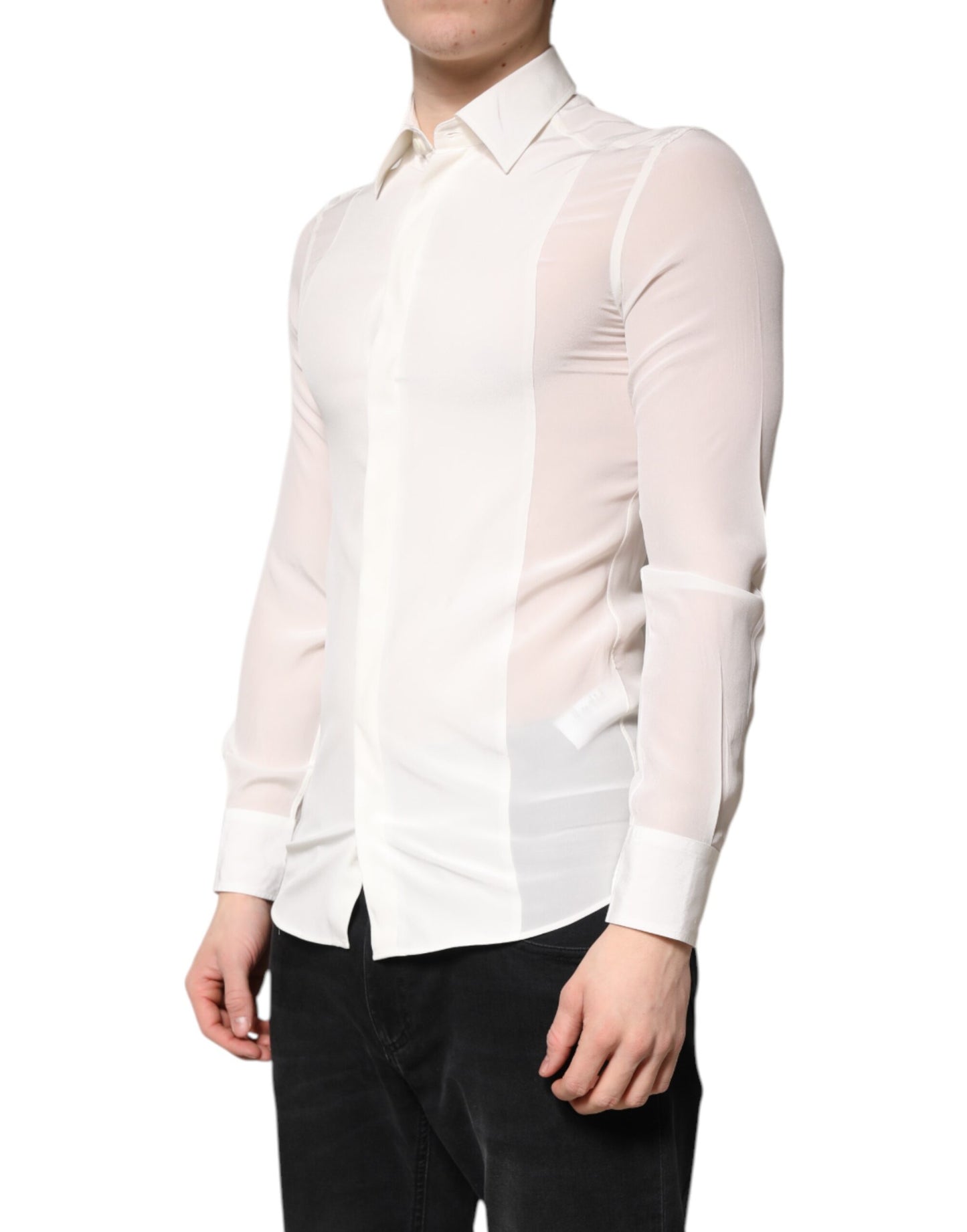 Dolce & Gabbana White Silk GOLD Dress Formal Collared Shirt