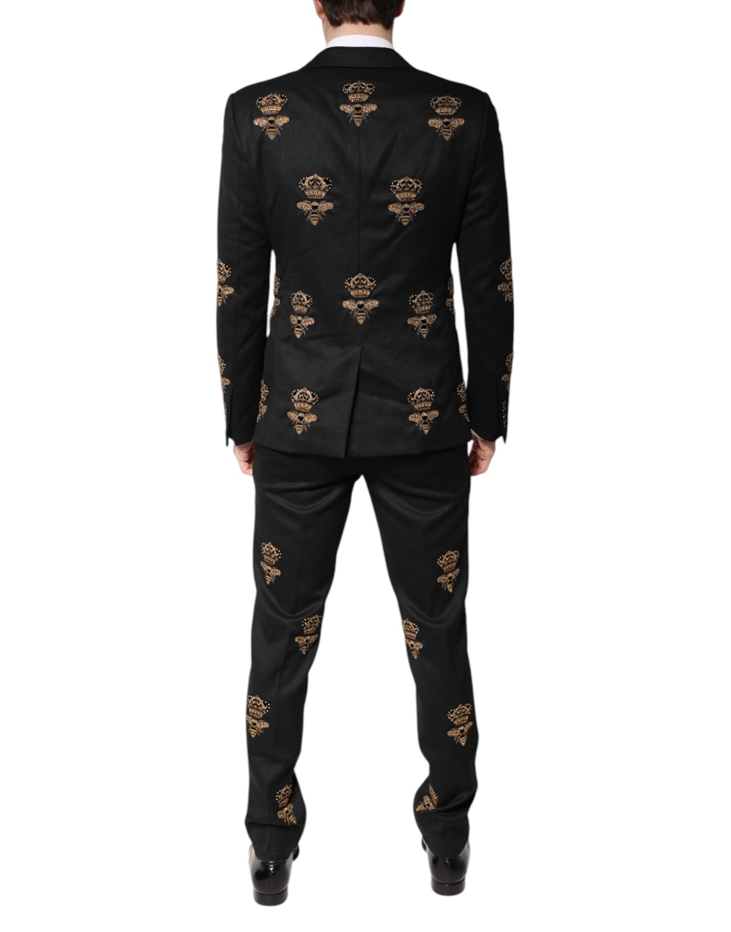 Dolce & Gabbana Black Bee Crown Embroidery 2 Piece Suit