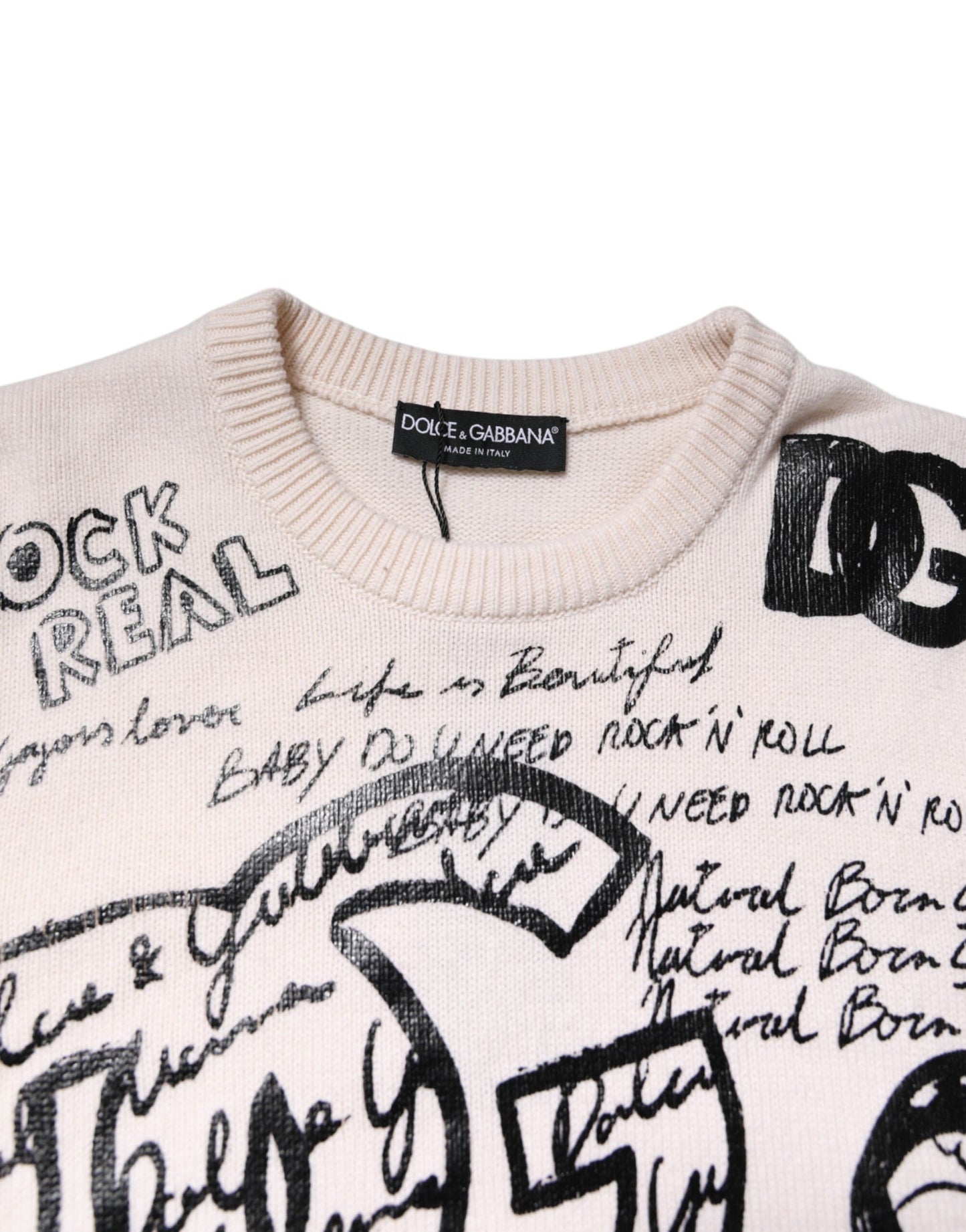 Dolce & Gabbana White Black Logo Print Women Pullover Sweater