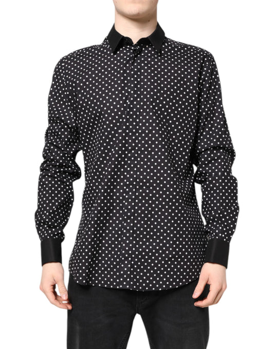 Dolce & Gabbana Black Polka Dot Cotton Formal Dress Shirt