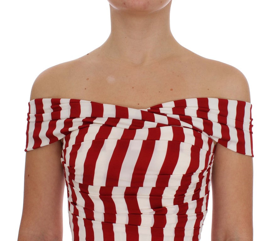 Dolce & Gabbana Elegant Red and White Striped Silk Bodycon Dress