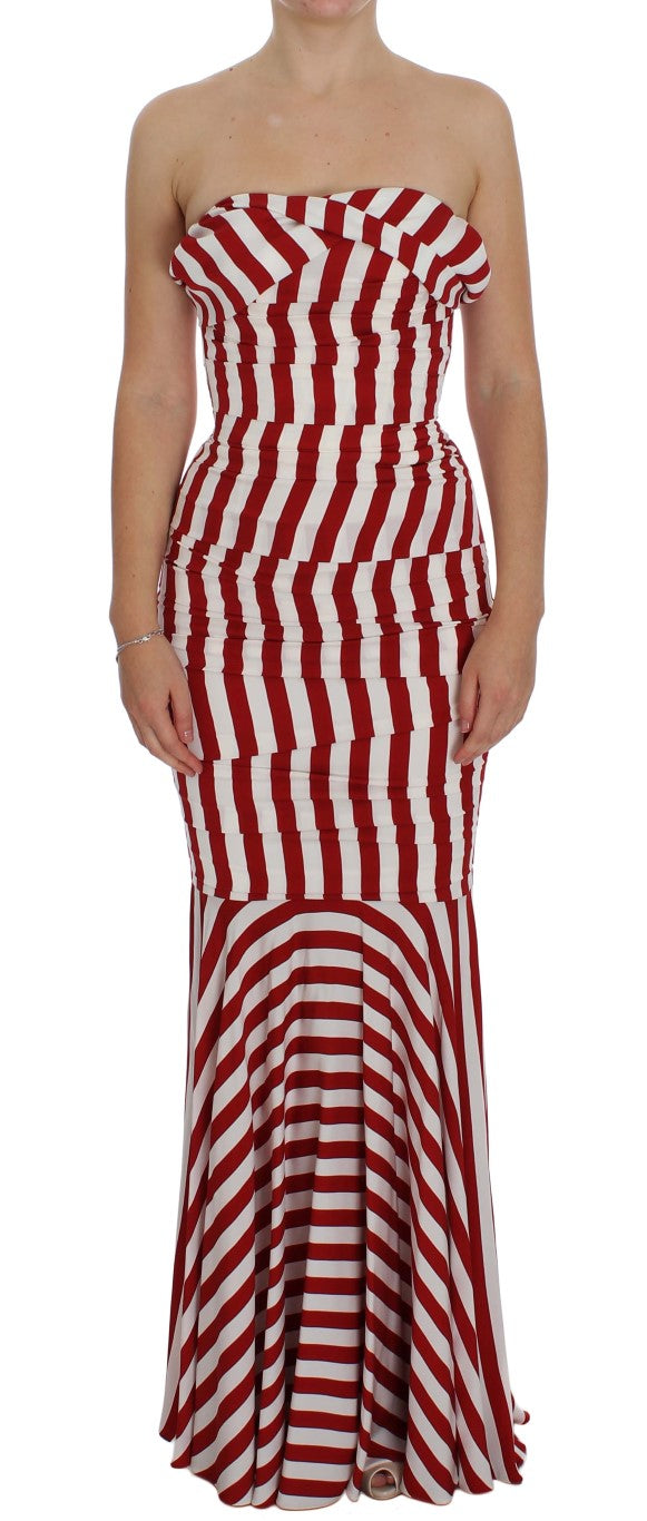 Dolce & Gabbana Elegant Red and White Striped Silk Bodycon Dress