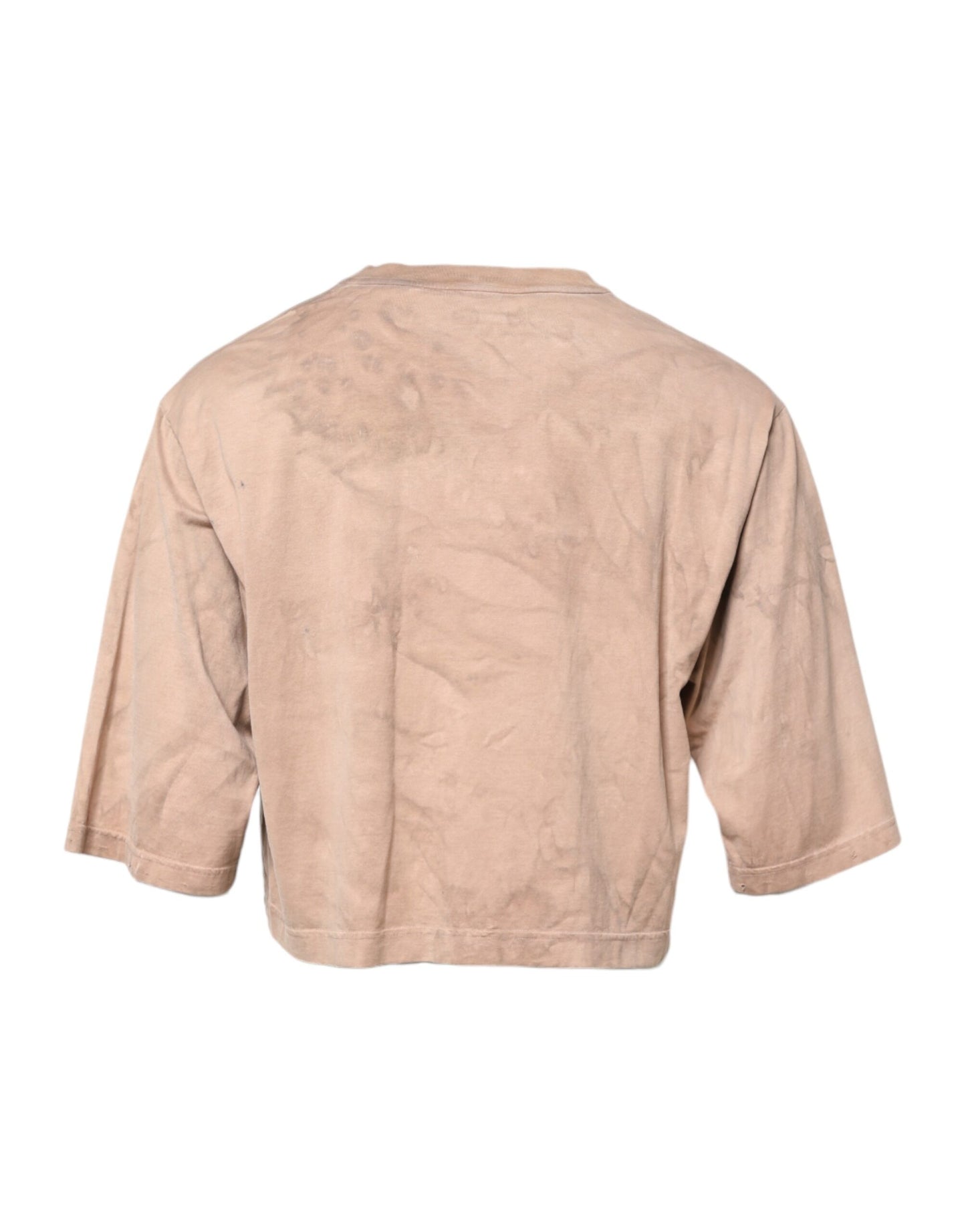 Dolce & Gabbana Beige Tie Dye Logo Print Cropped T-shirt