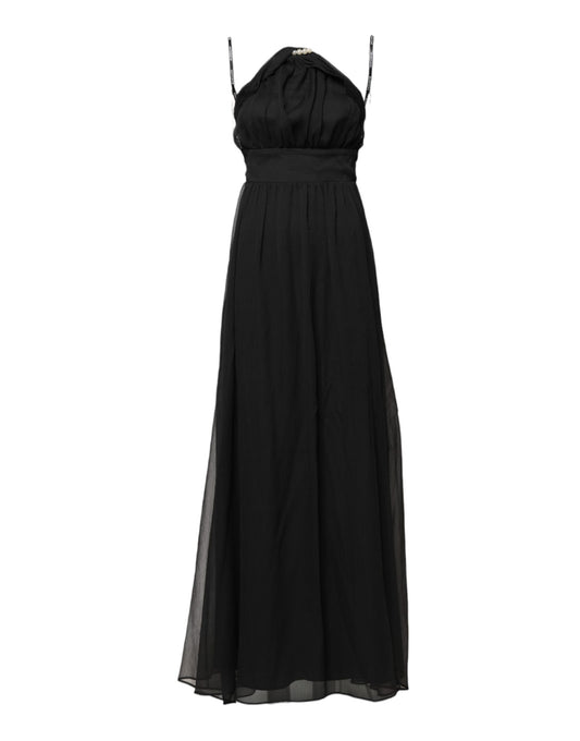 Marciano by Guess Black Tulle Pearl Sleeveless Long Gown Dress