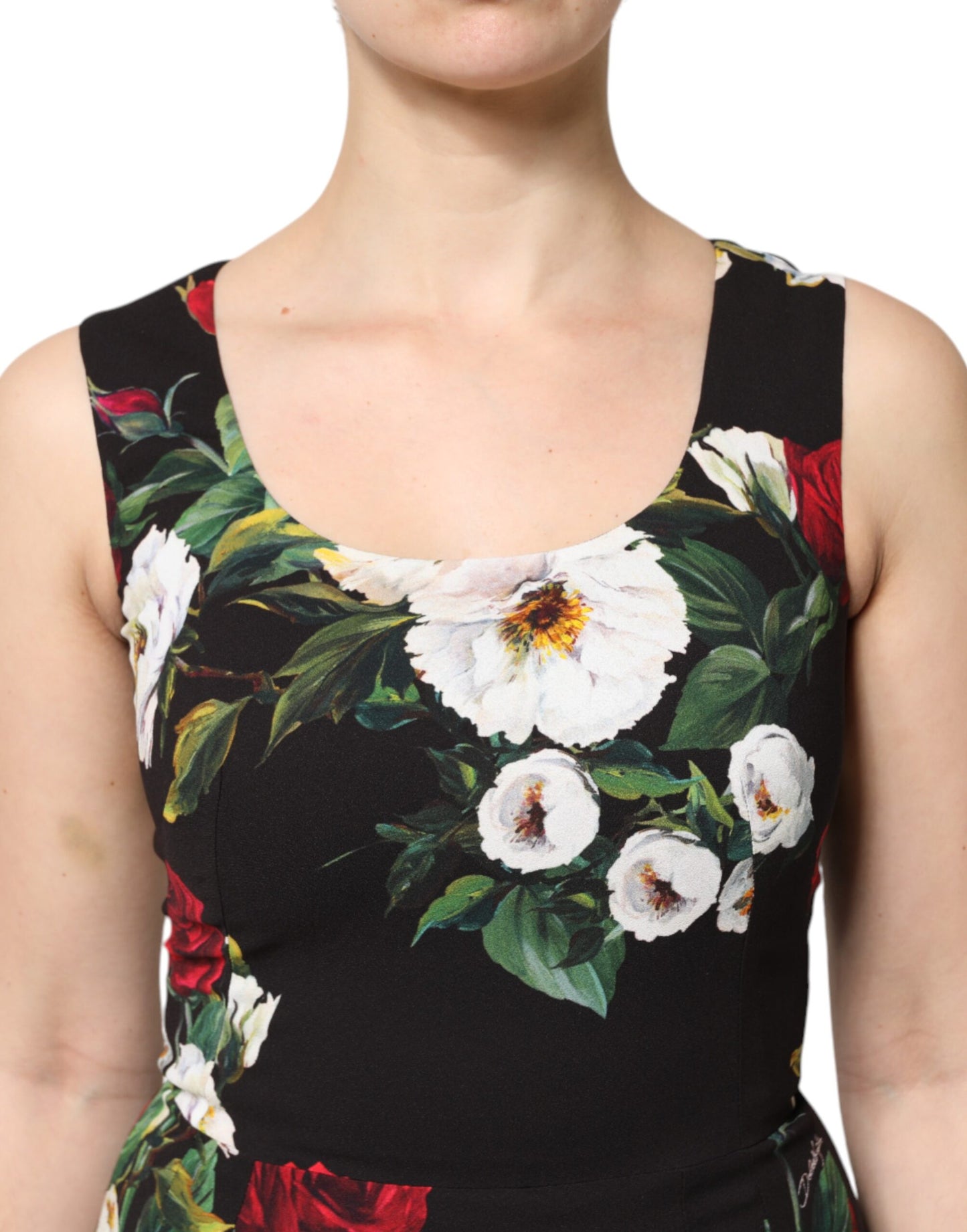 Dolce & Gabbana Black Floral Print Sleeveless Sheath Dress