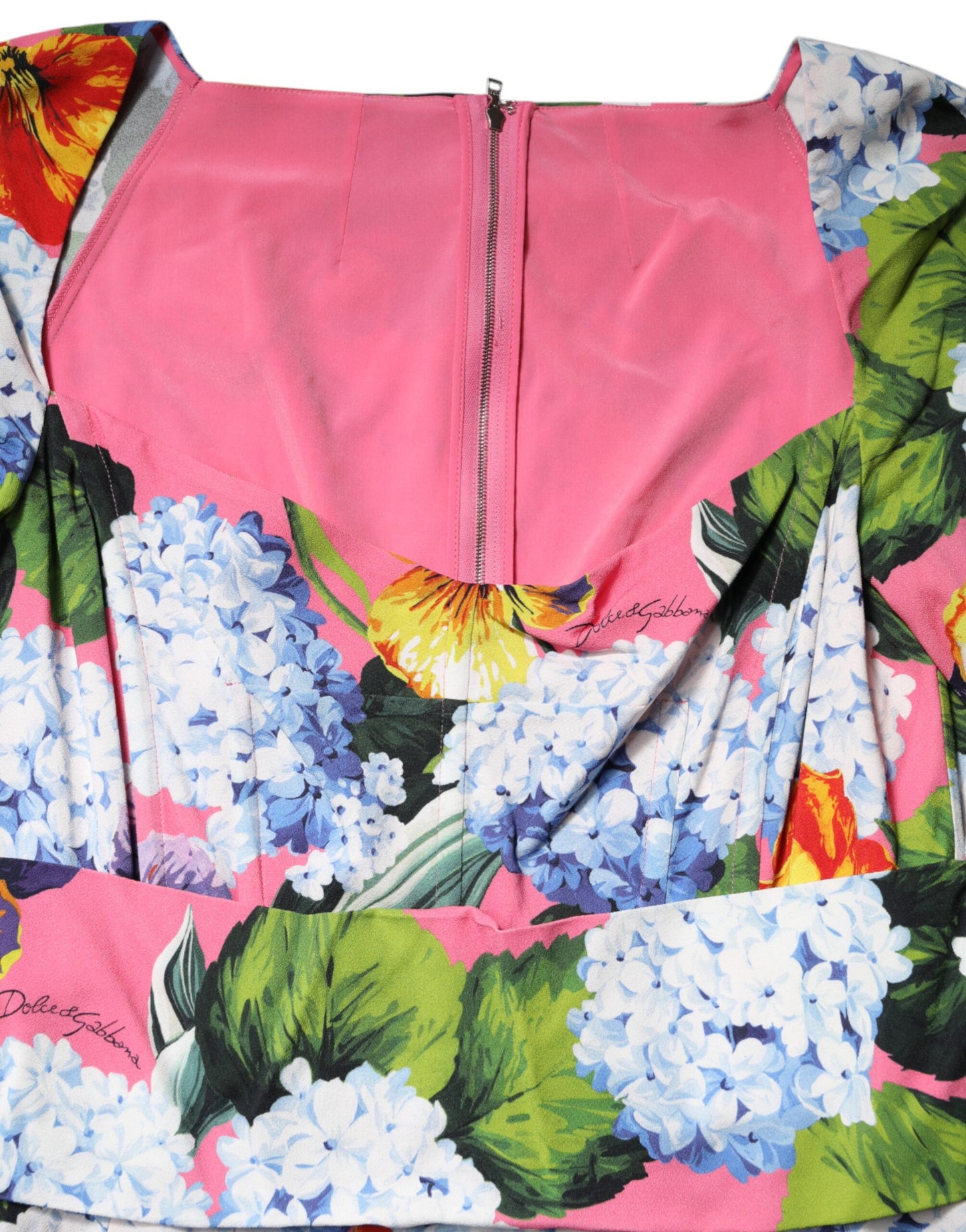 Dolce & Gabbana Multicolor Floral Pleated Sheath Midi  Dress