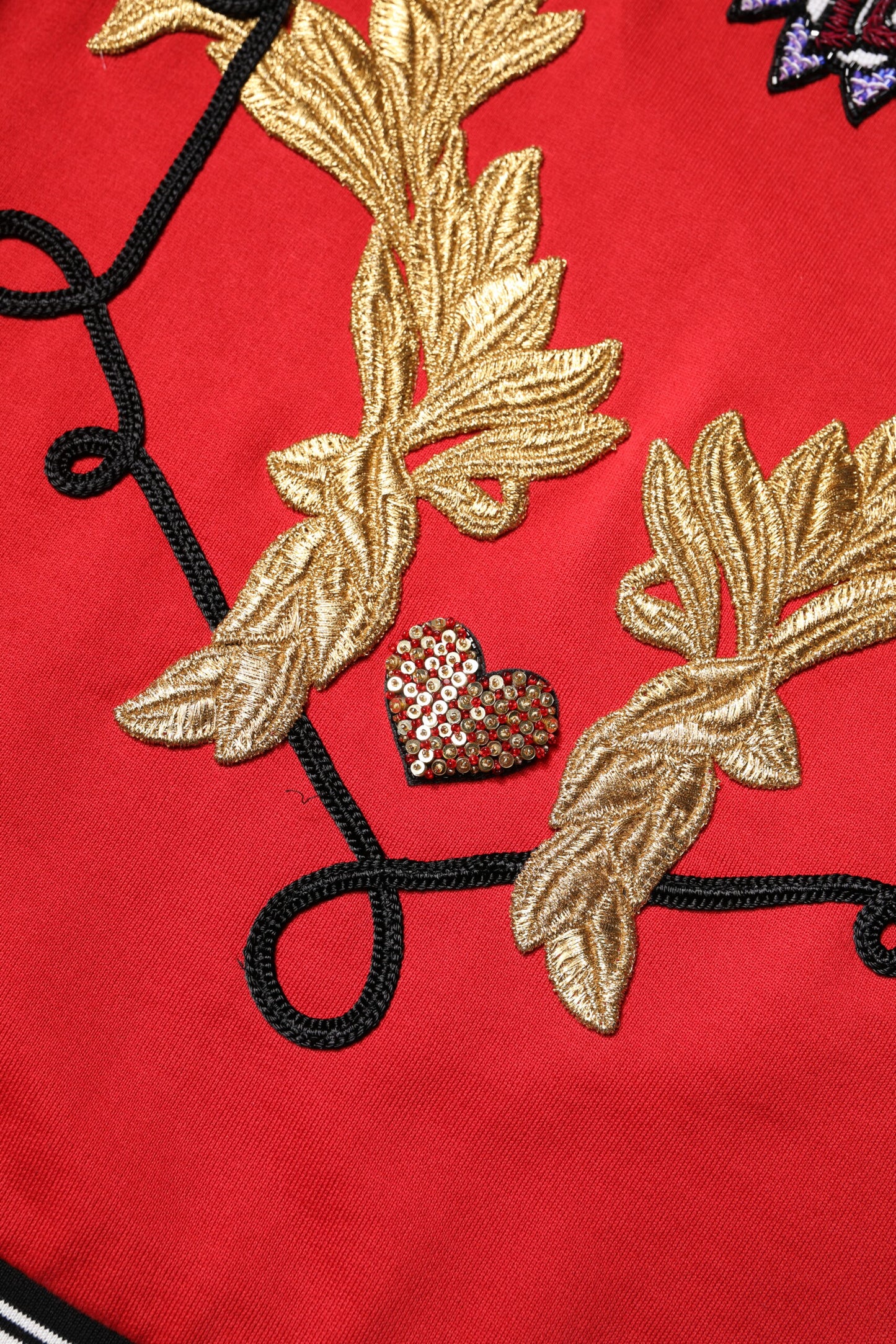 Dolce & Gabbana Red Cotton Queen Sequined Pullover Sweater