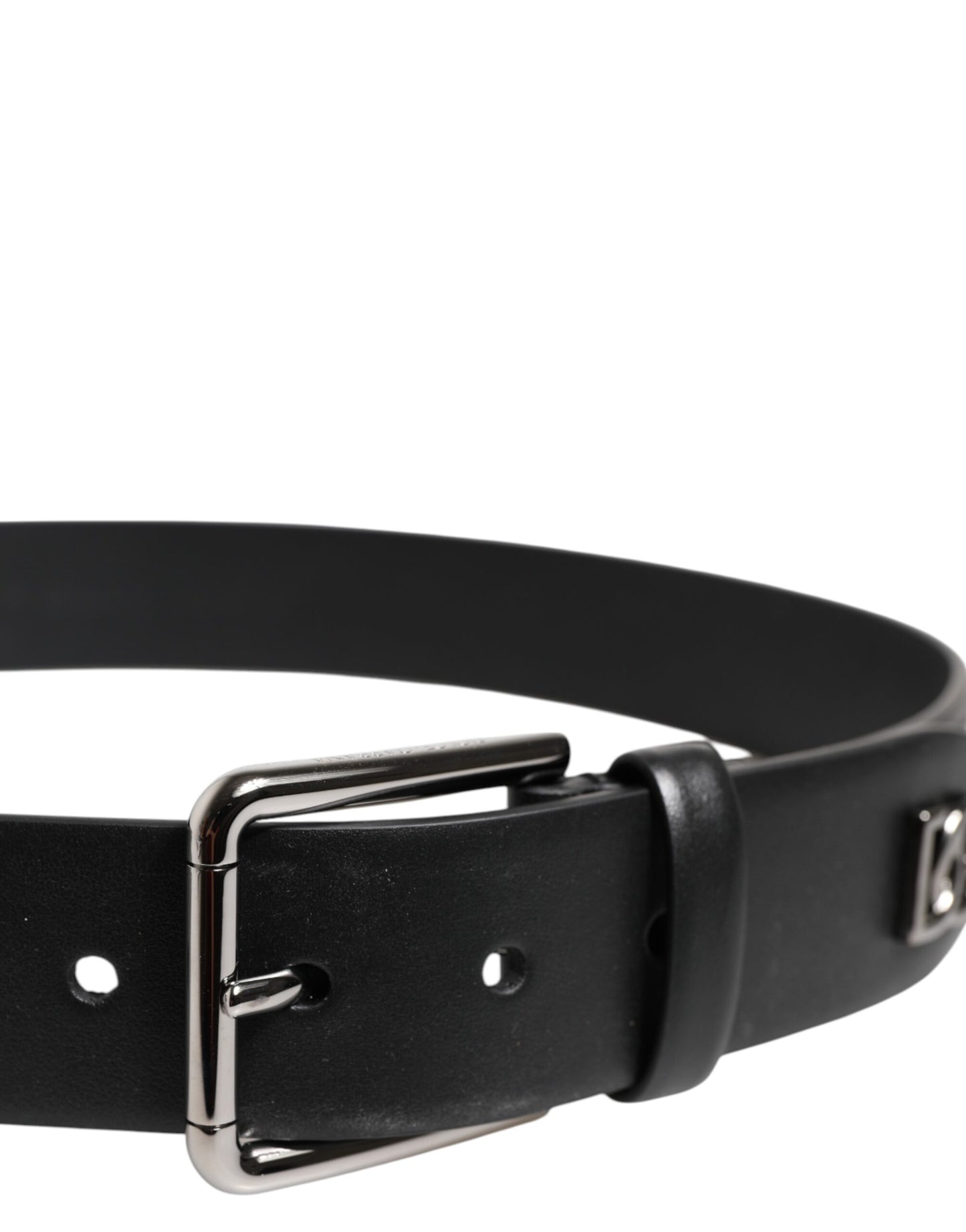 Dolce & Gabbana Black Calf Leather Studded Silver Buckle Belt