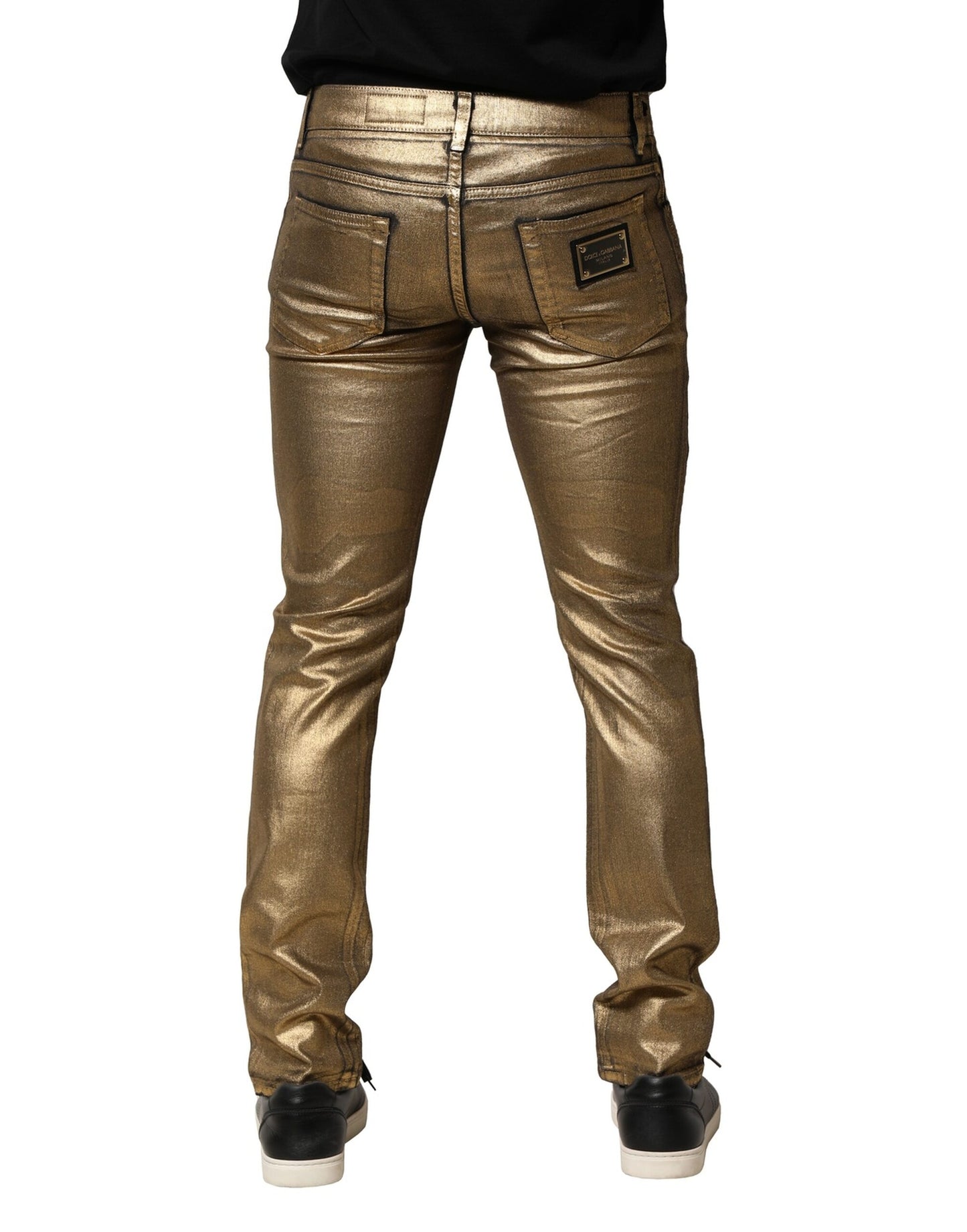 Dolce & Gabbana Gold Tattered Cotton Stretch Slim Denim Jeans