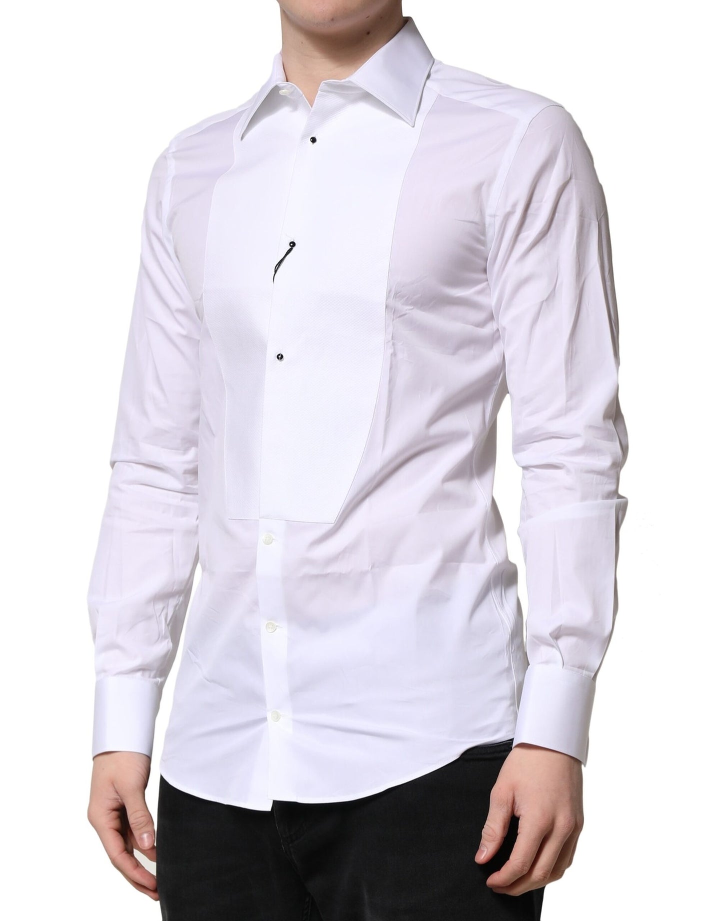 Dolce & Gabbana White GOLD Crown Cotton Dress Formal Shirt