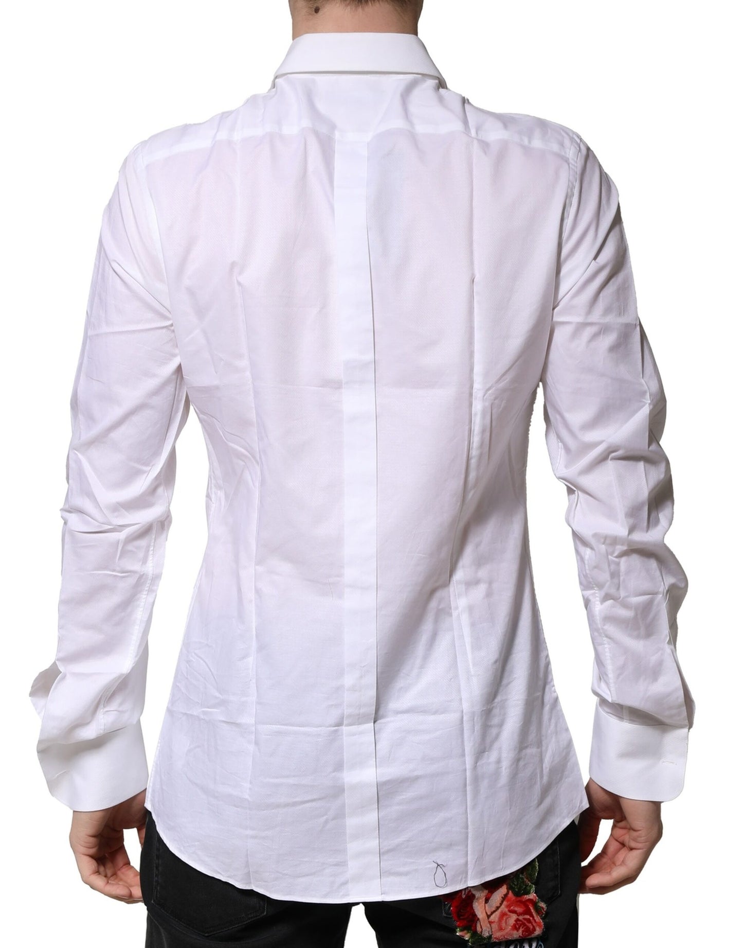 Dolce & Gabbana White Bib Cotton Poplin GOLD Men Formal Shirt