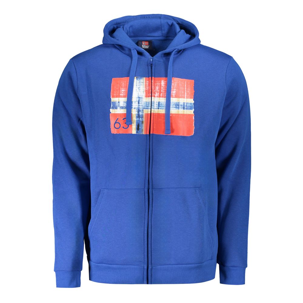 Norway 1963 Blue Cotton Men Sweater with Hood and Pockets