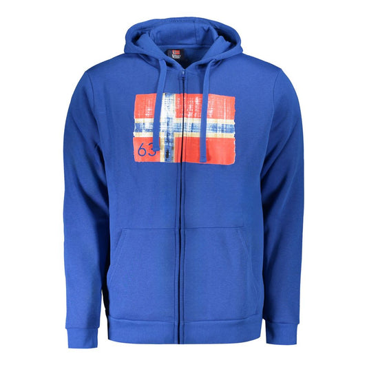 Norway 1963 Blue Cotton Men Sweater with Hood and Pockets