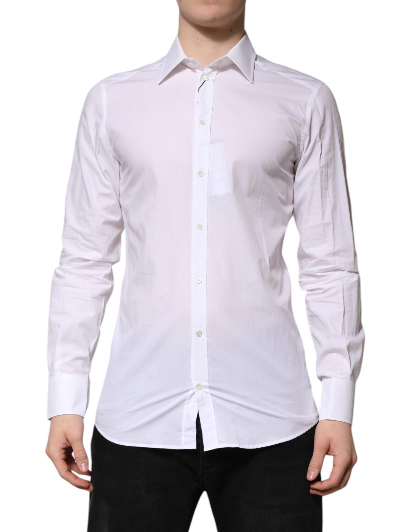 Dolce & Gabbana White GOLD Long Sleeves Dress Men Formal Shirt