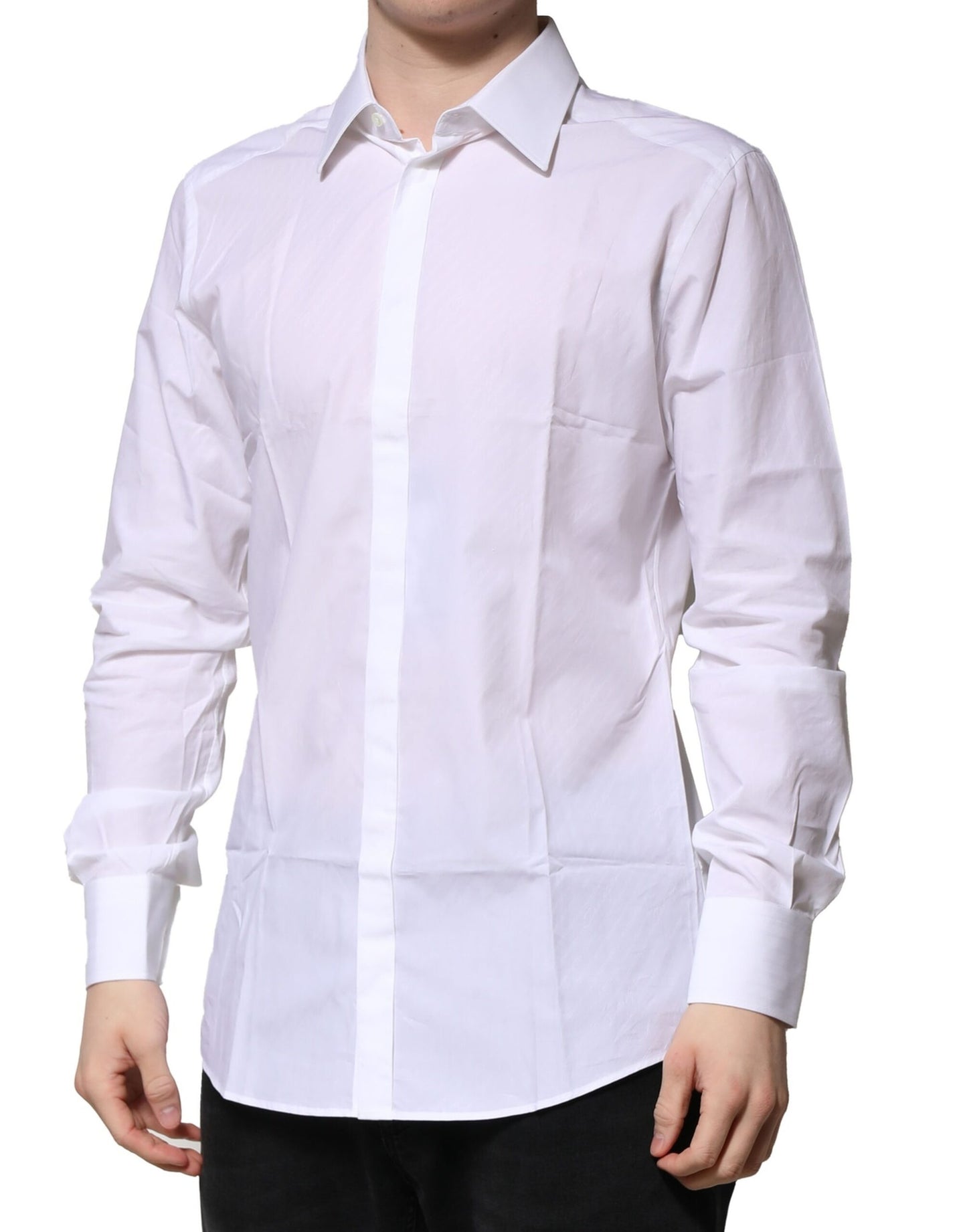 Dolce & Gabbana White GOLD Cotton Long Sleeves Men Formal Shirt
