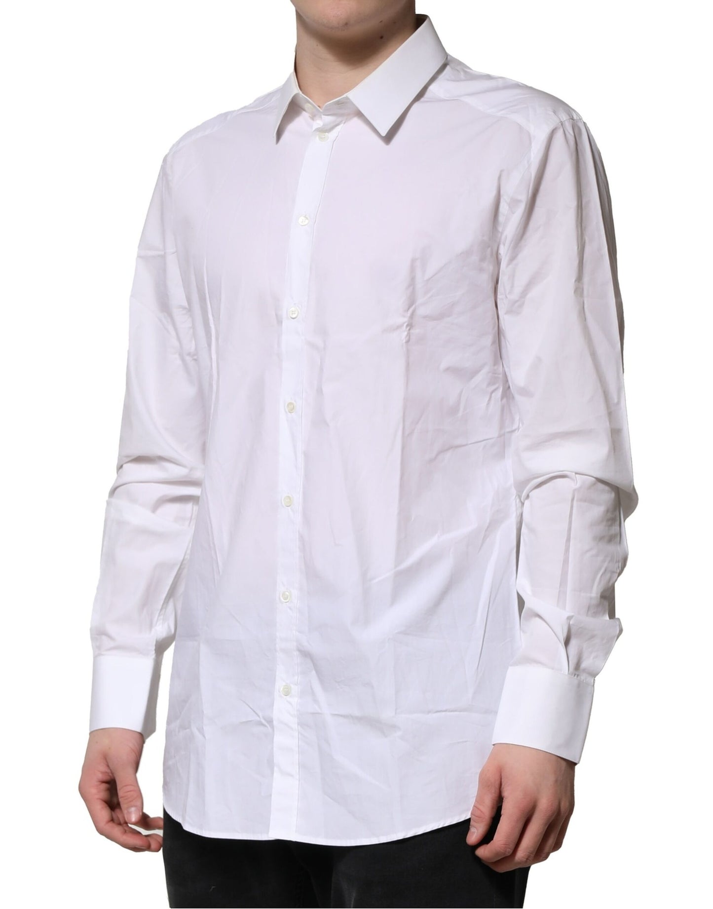 Dolce & Gabbana White GOLD Cotton Men Dress Formal Shirt