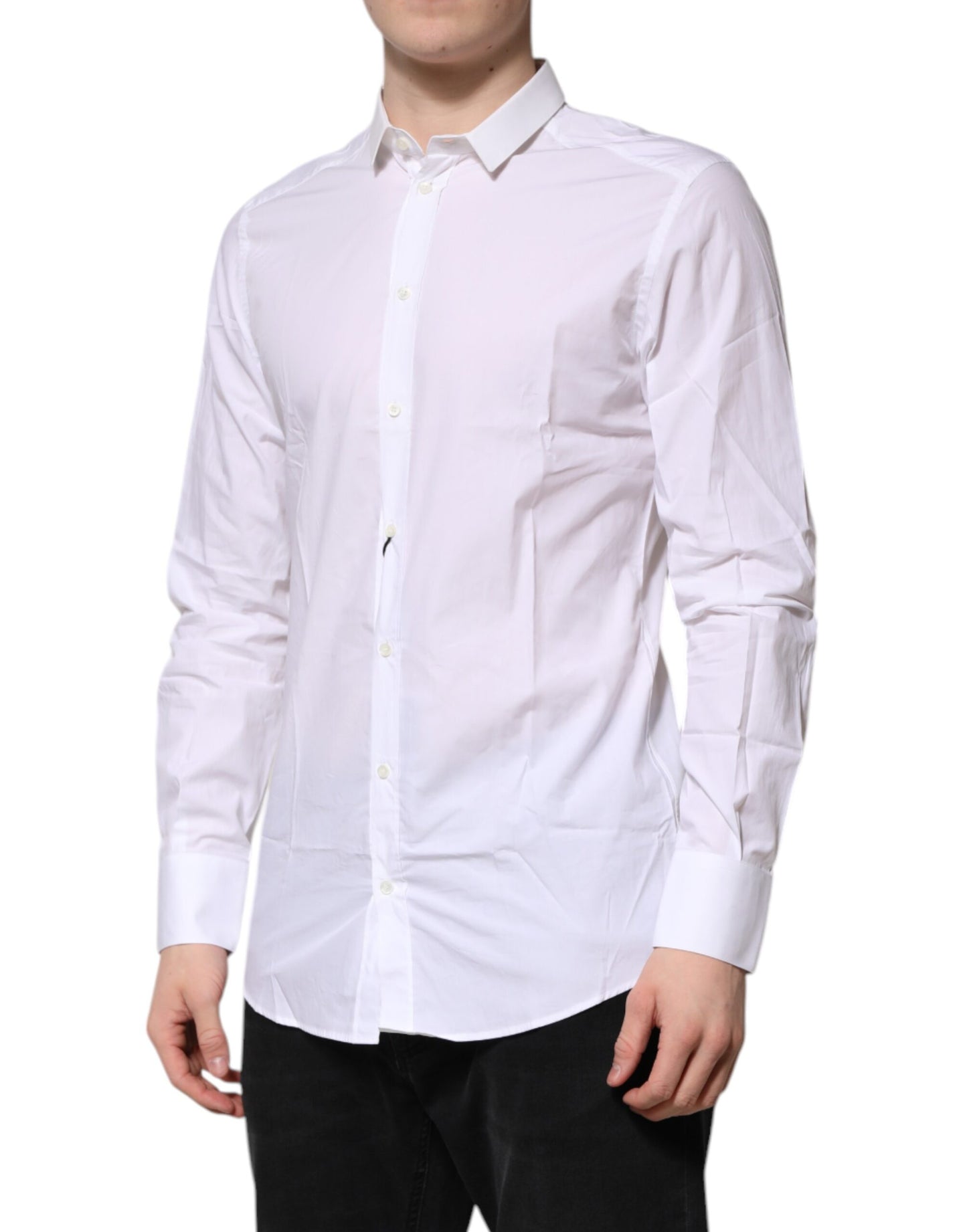 Dolce & Gabbana White GOLD Cotton Long Sleeves Men Formal Shirt