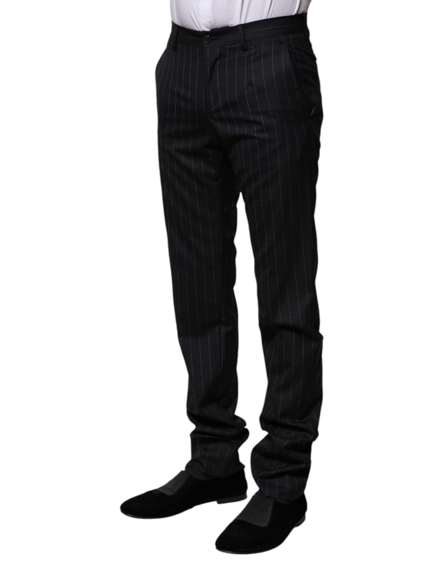 Dolce & Gabbana Black Wool Striped Formal Pants