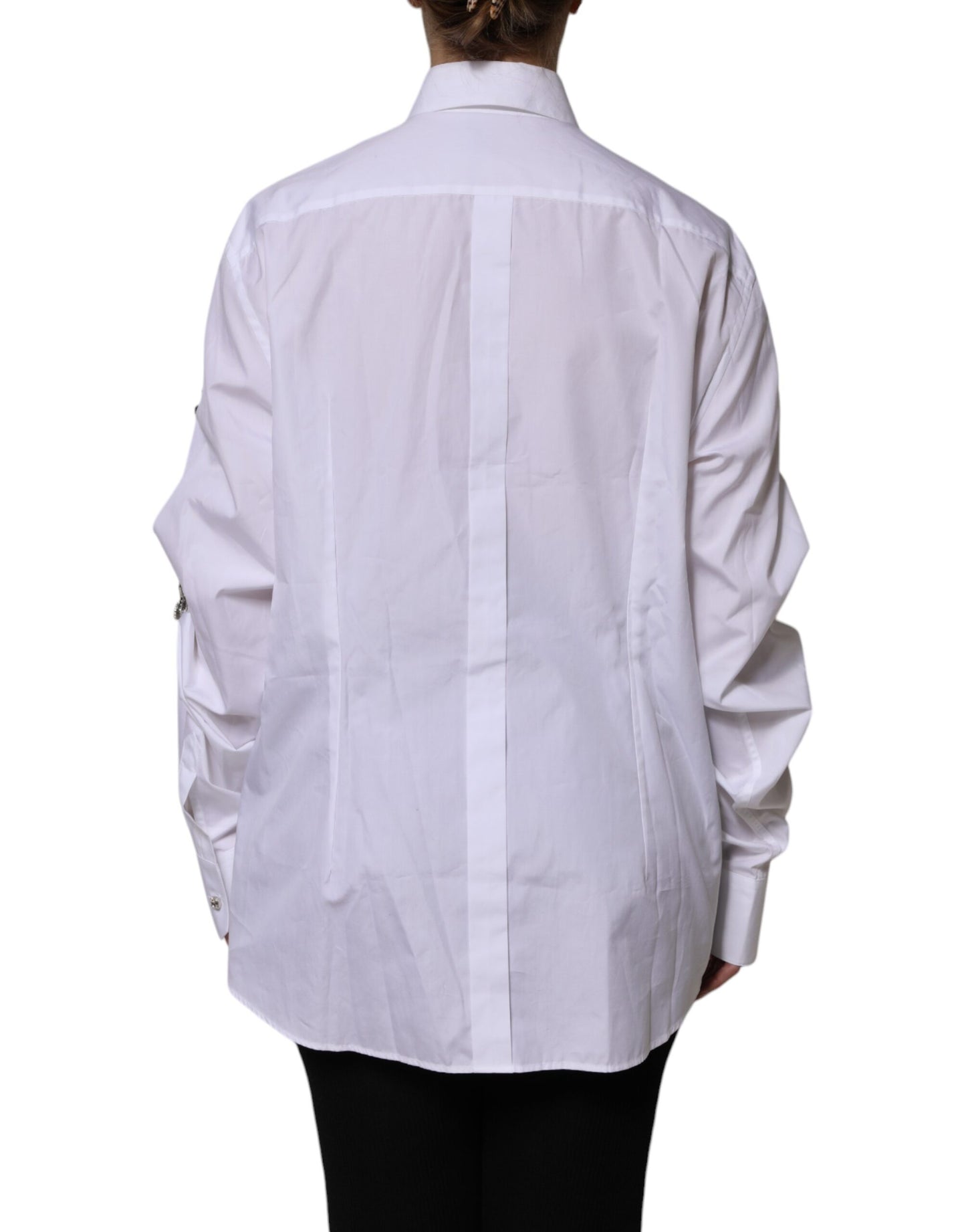 Dolce & Gabbana White Rhinestone Embellish Long Sleeves Top