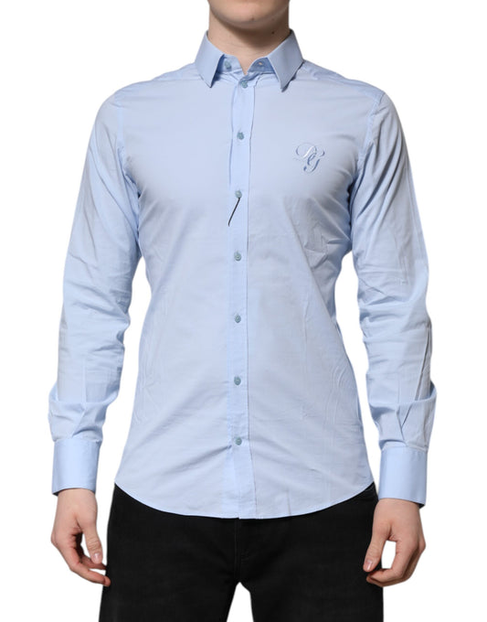 Dolce & Gabbana Sky Blue Cotton GOLD Long Sleeves Dress Shirt