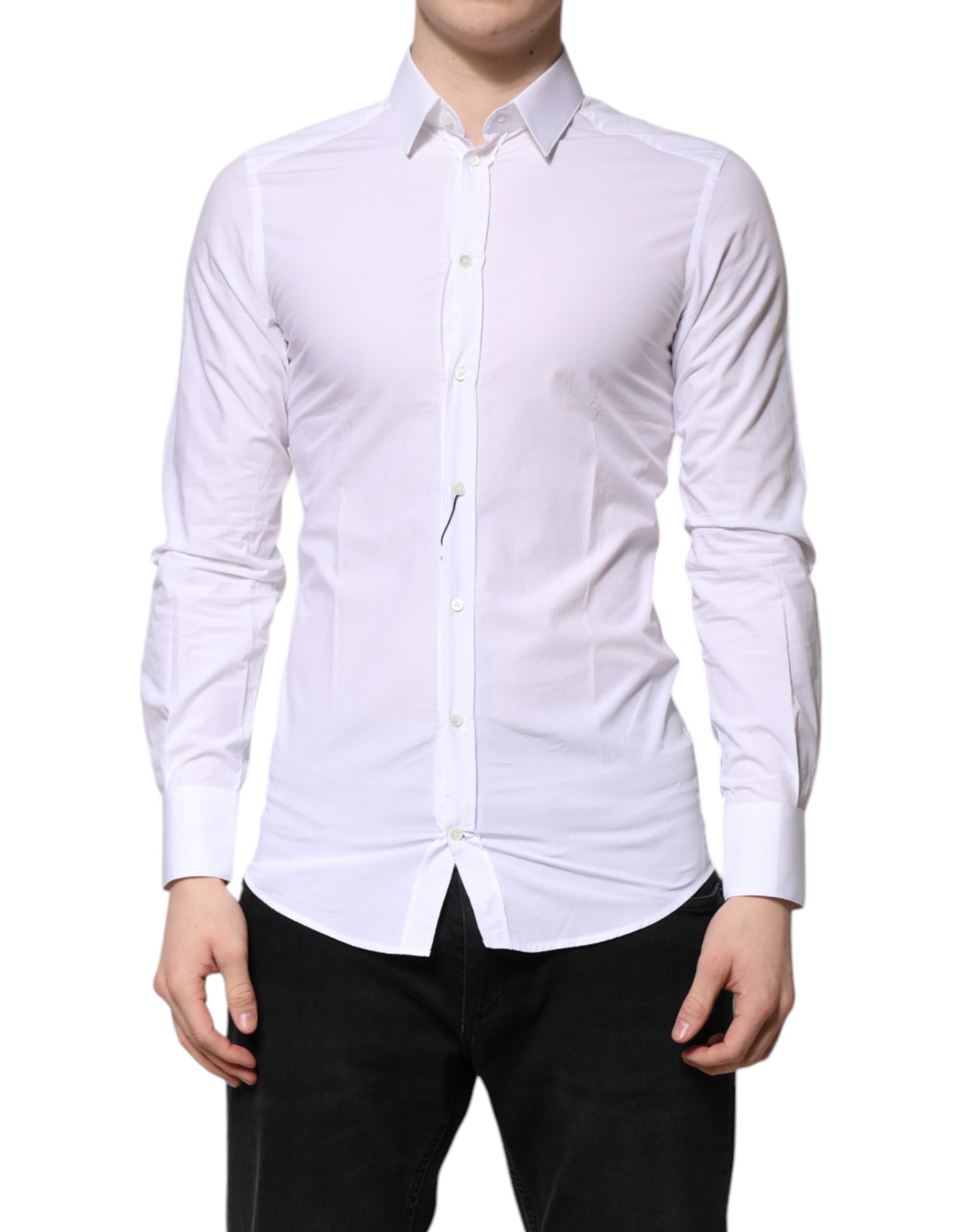 Dolce & Gabbana White Cotton GOLD Long Sleeves Dress Shirt