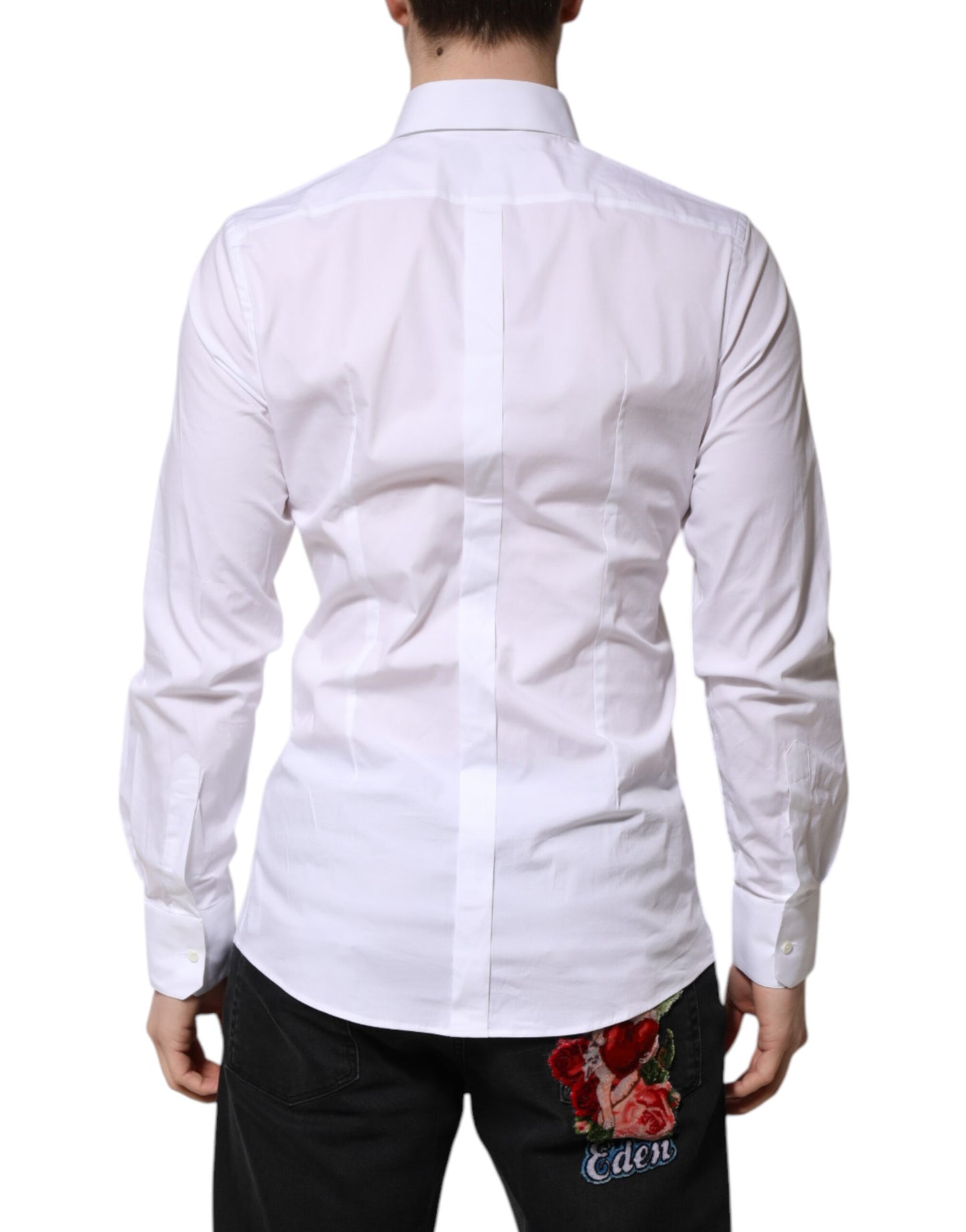Dolce & Gabbana White Cotton GOLD Long Sleeve Men Dress Shirt