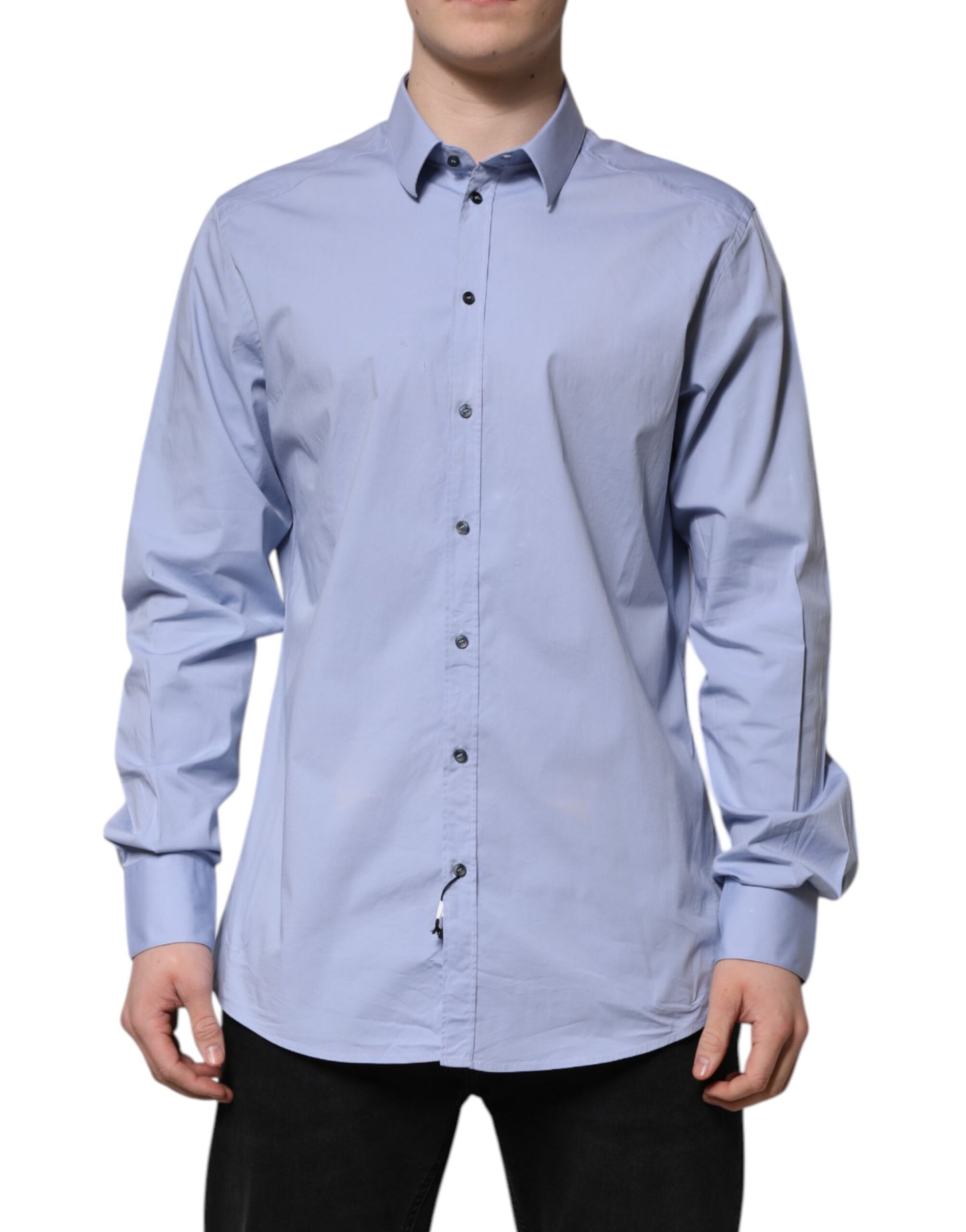 Dolce & Gabbana Blue Cotton GOLD Long Sleeves Dress Shirt