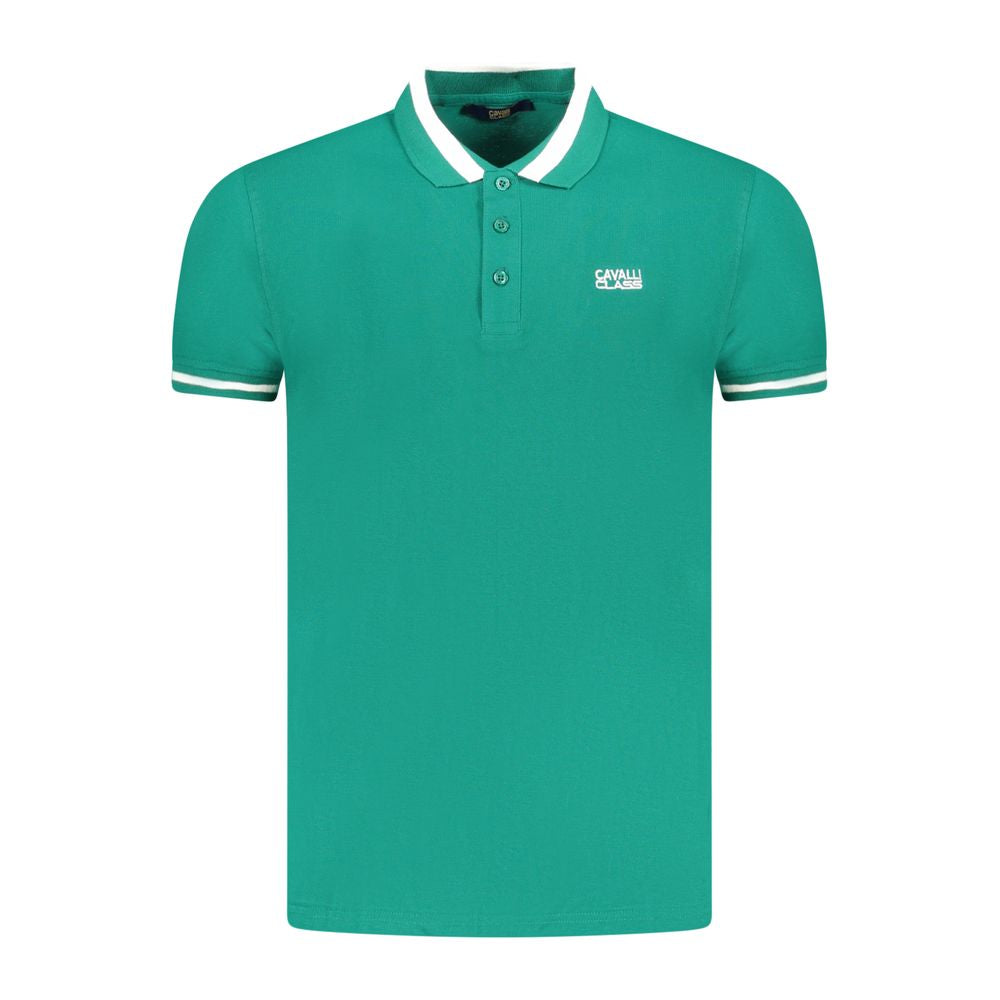 Cavalli Class Green Cotton Polo Shirt
