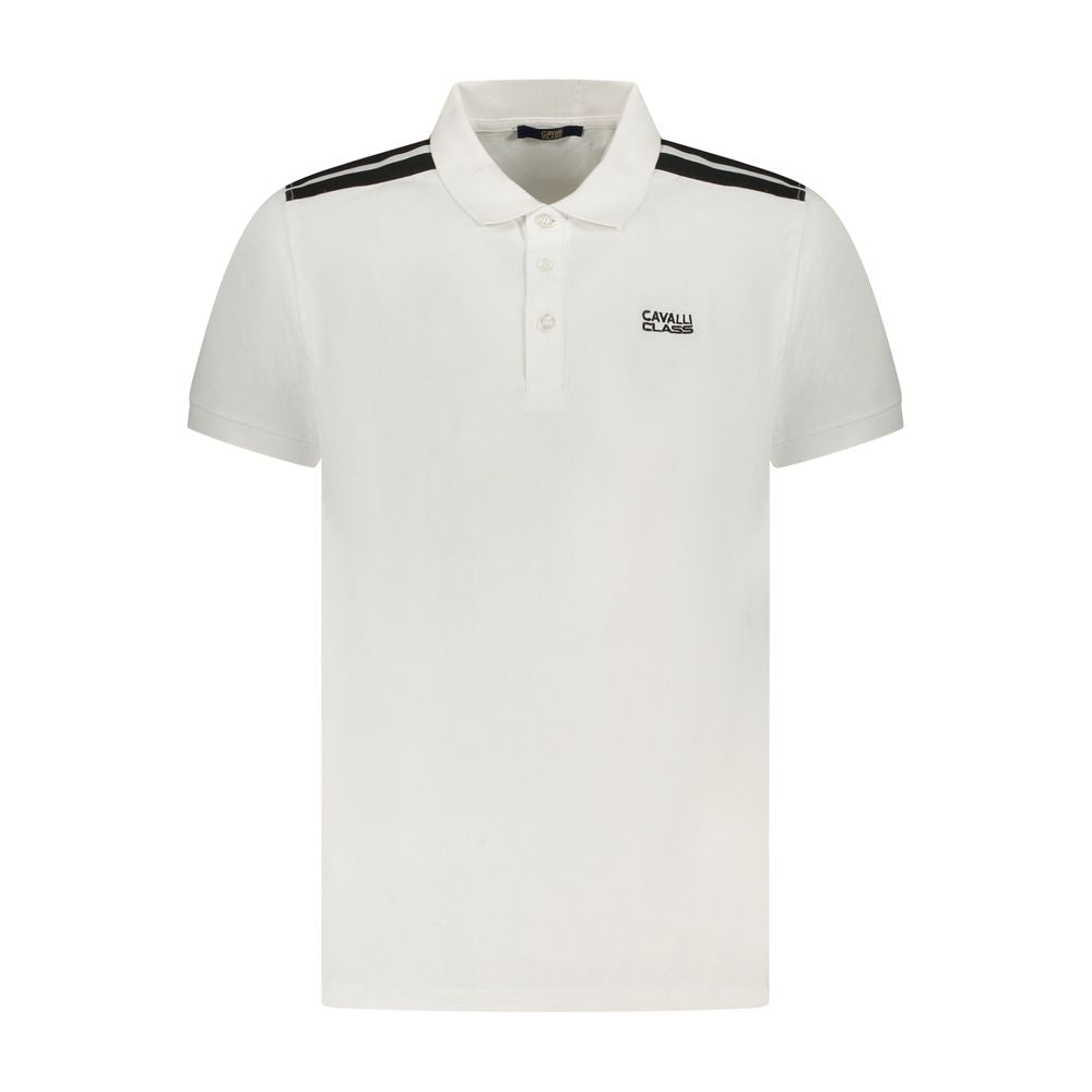 Cavalli Class White Cotton Polo Shirt