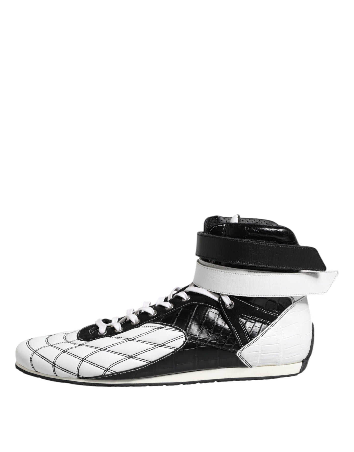 Dolce & Gabbana Black White Leather High Top Sneakers Shoes