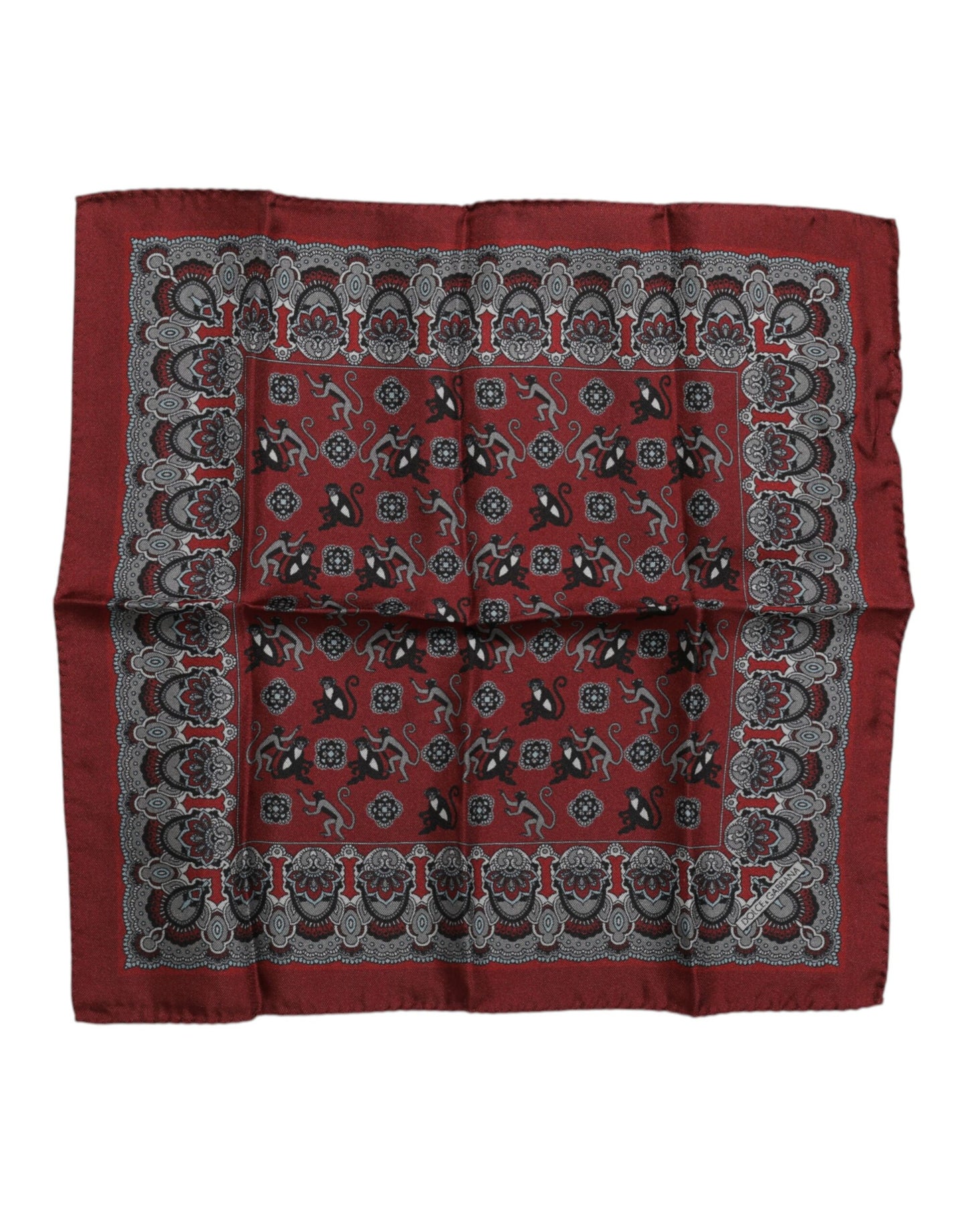 Dolce & Gabbana Maroon Monkey Print Silk Square Foulard Scarf