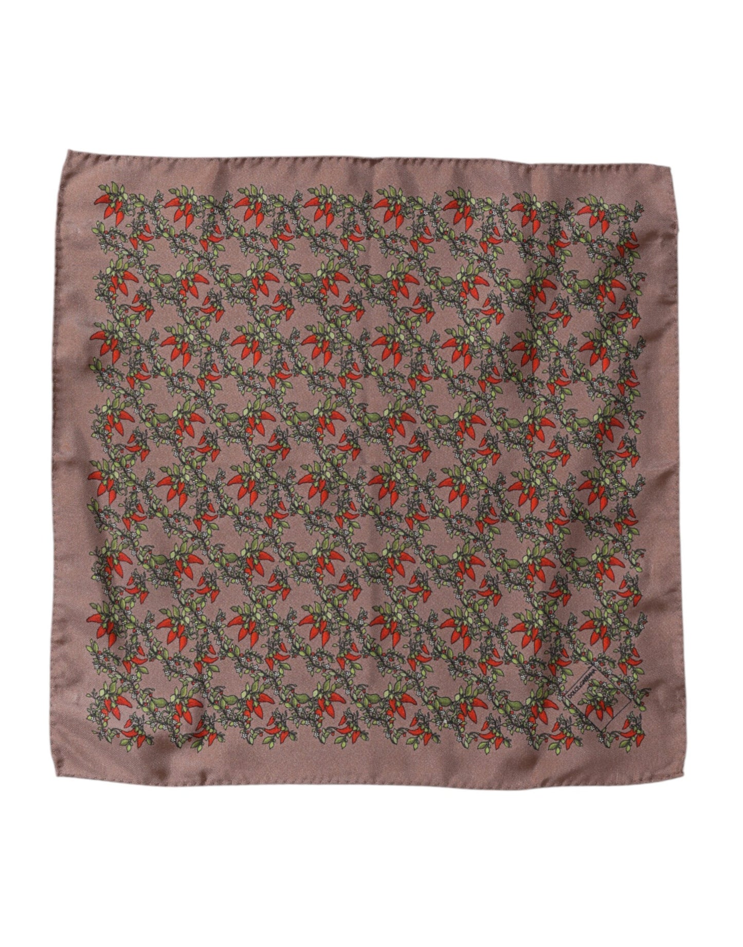 Dolce & Gabbana Brown Chili Print Silk Square Foulard Scarf