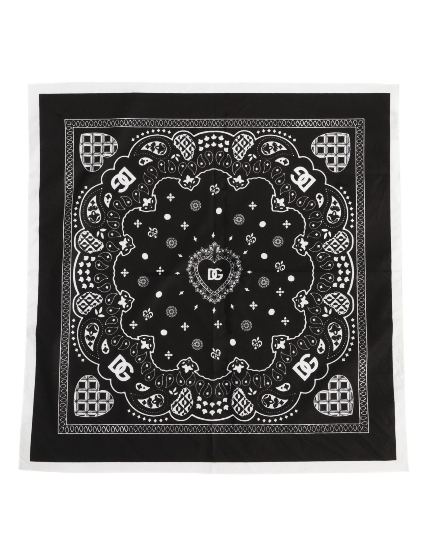 Dolce & Gabbana Black White Bandana Square Men Foulard Scarf