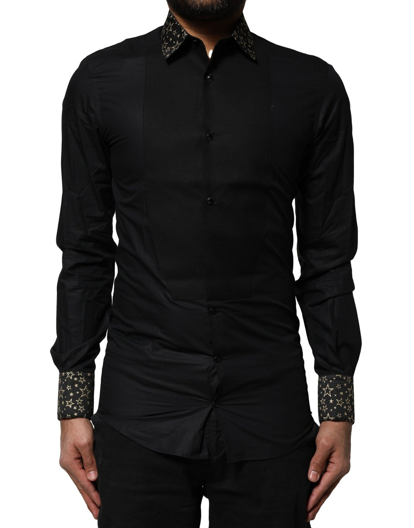 Dolce & Gabbana Black Cotton GOLD Long Sleeves Dress Shirt