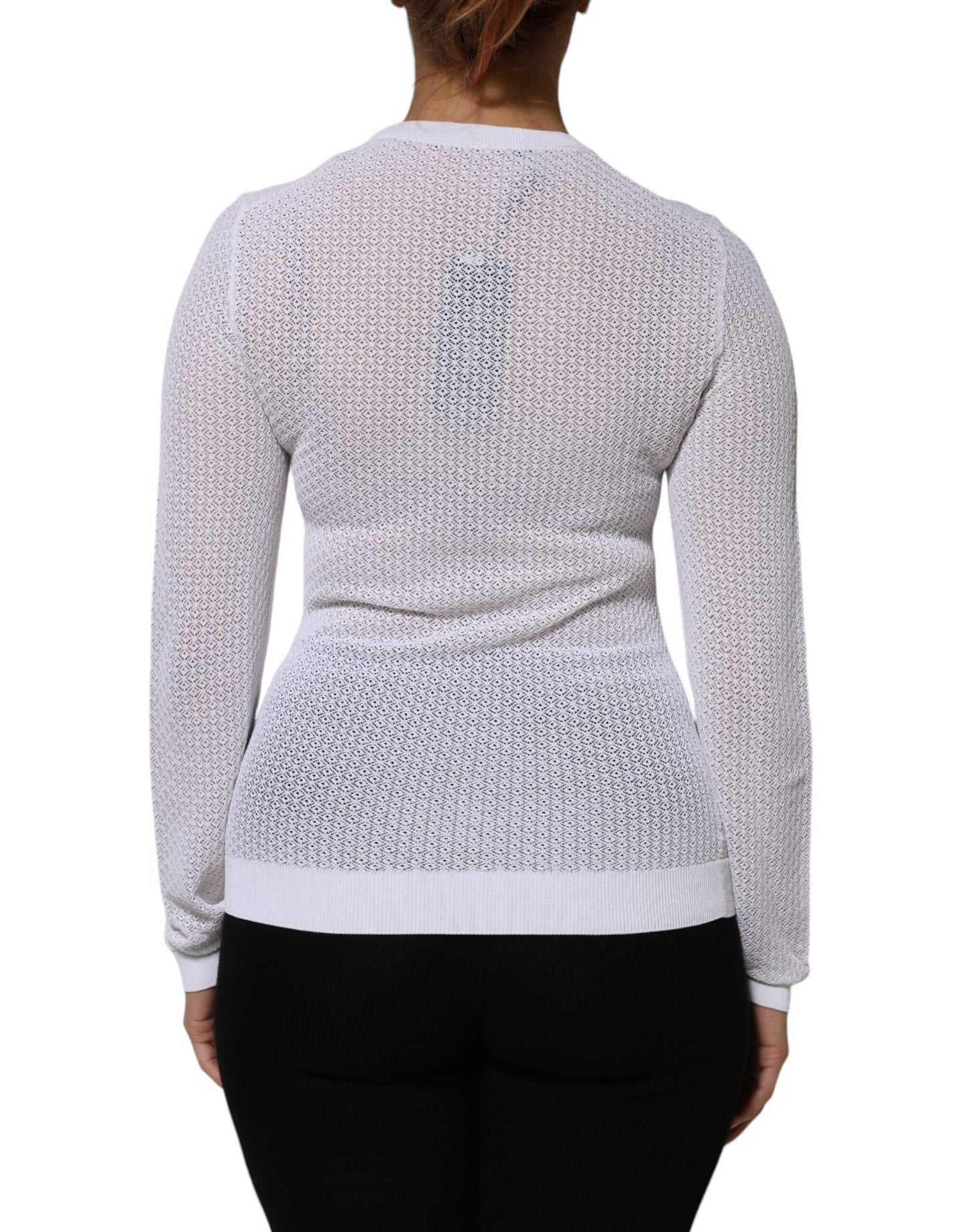Dolce & Gabbana White Round Neck Long Sleeves Pullover Top