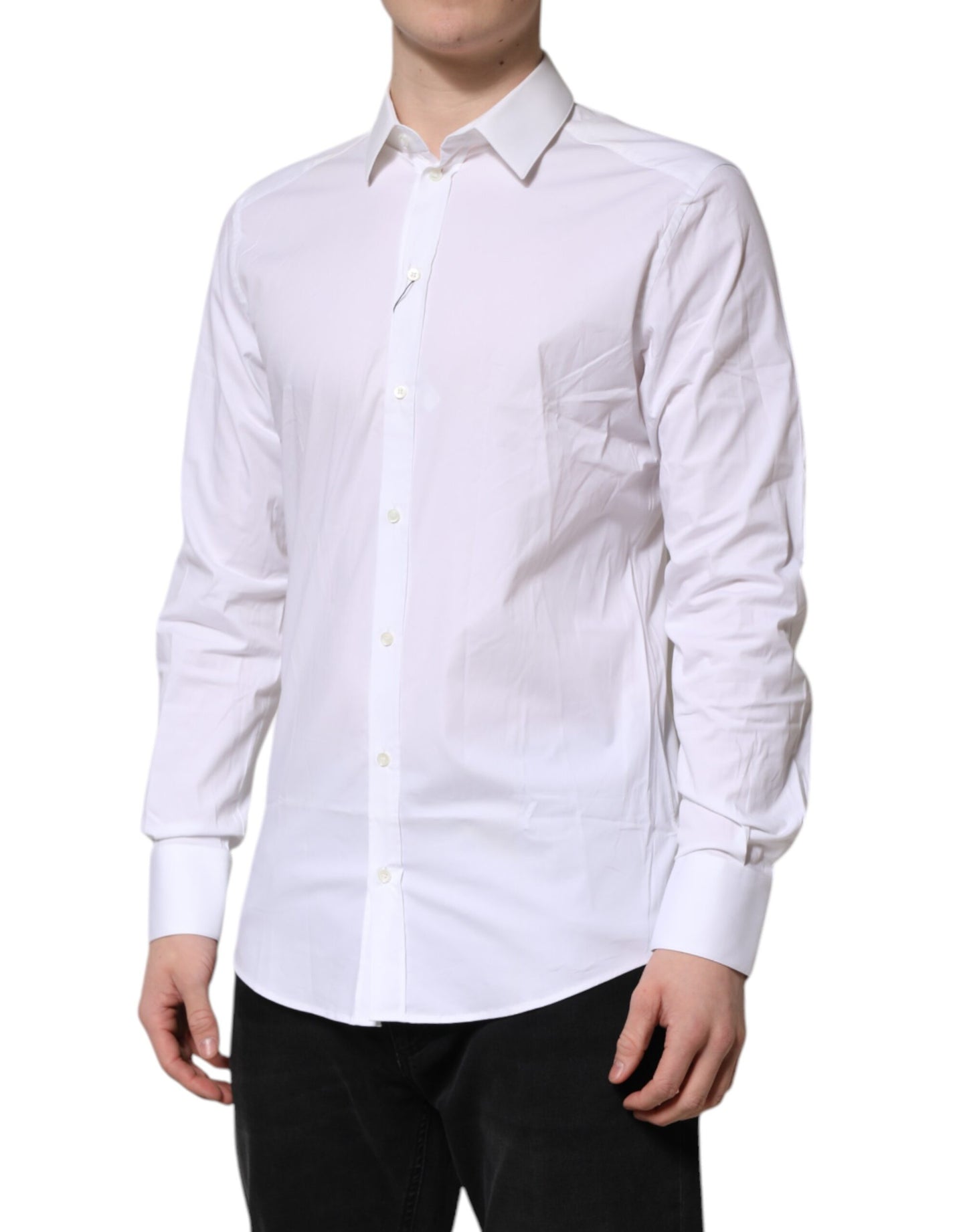 Dolce & Gabbana White GOLD Cotton Collared Dress Shirt Top