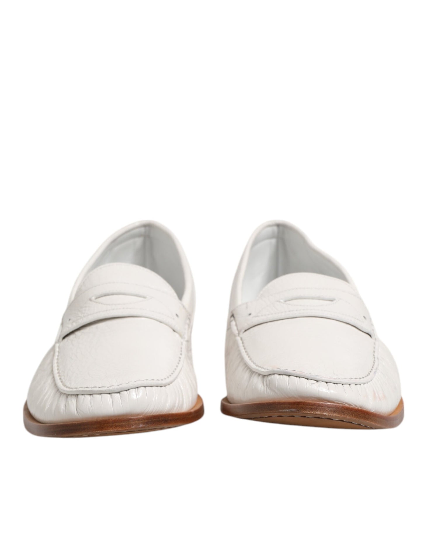 Dolce & Gabbana White Leather Loafers Moccasins Slip On Shoes