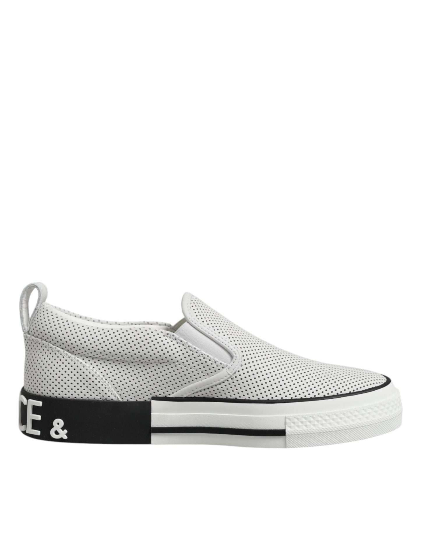 Dolce & Gabbana White Dotted Leather Slip On Men Sneakers Shoes
