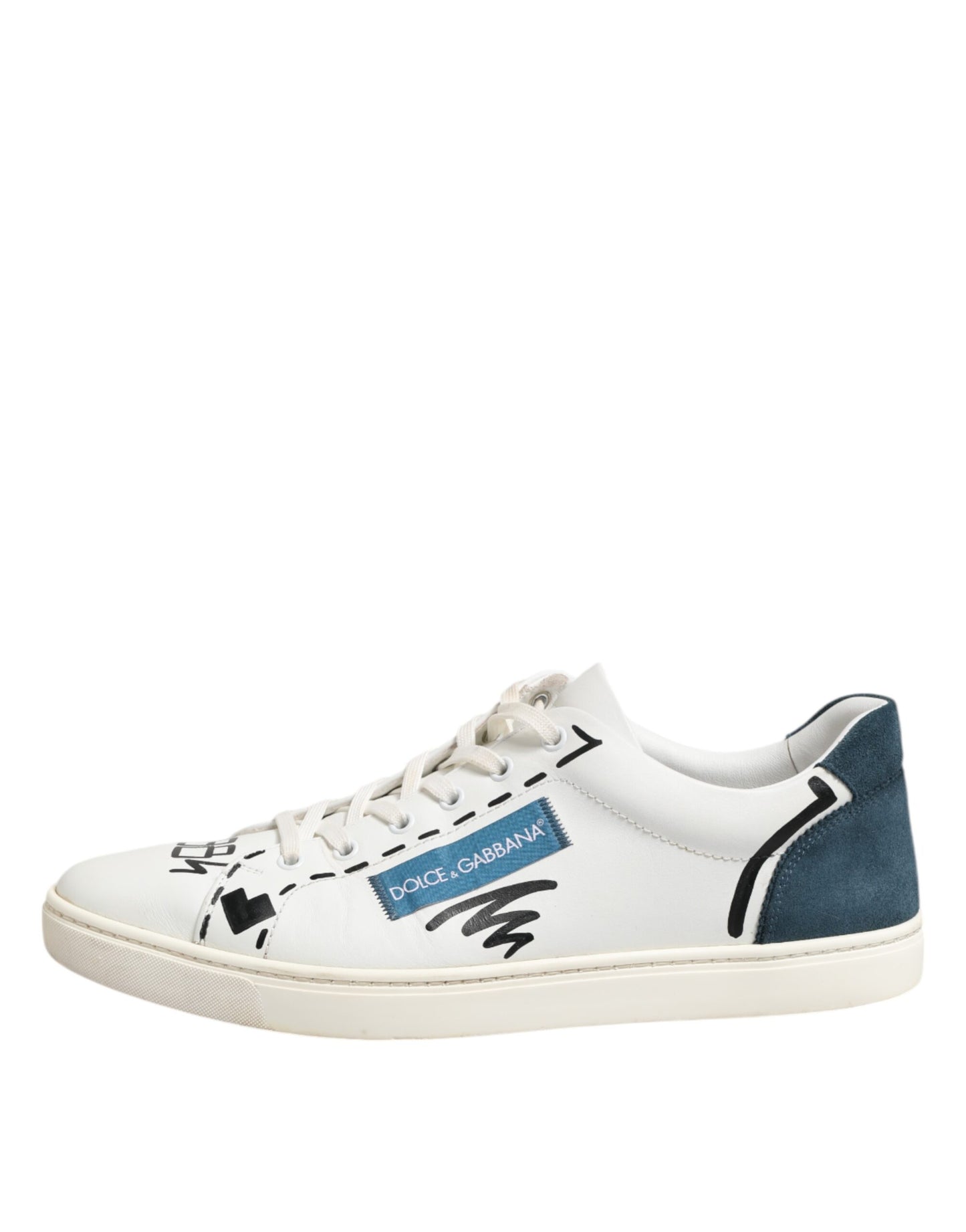 Dolce & Gabbana White Leather Printed Low Top Sneakers Shoes