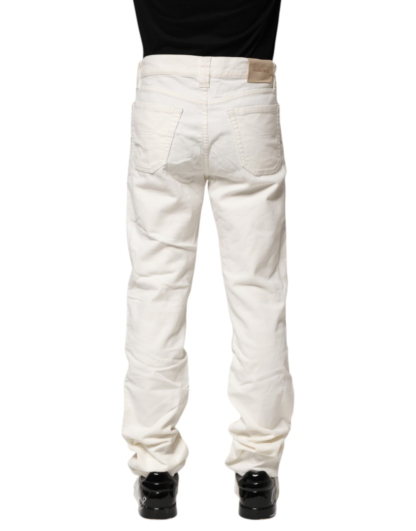 Jeckerson White Cotton Stretch Straight Fit Men Denim Jeans