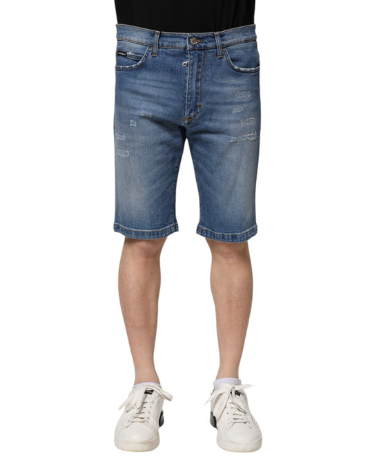 Dolce & Gabbana Blue Cotton Stretch Men Denim Bermuda Shorts