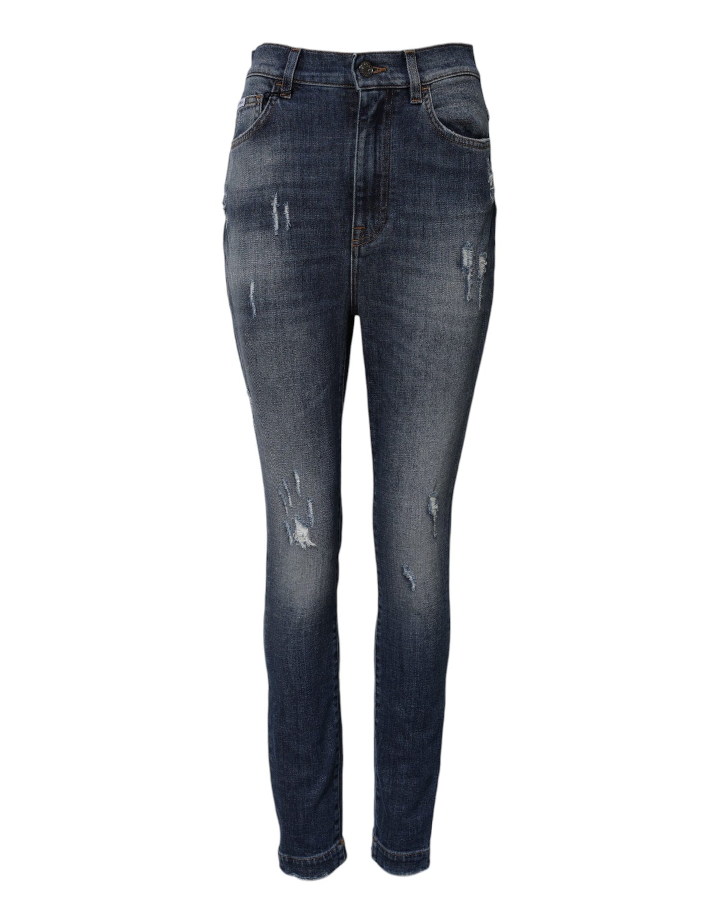Dolce & Gabbana Blue Washed Cotton High Waisted Denim Jeans