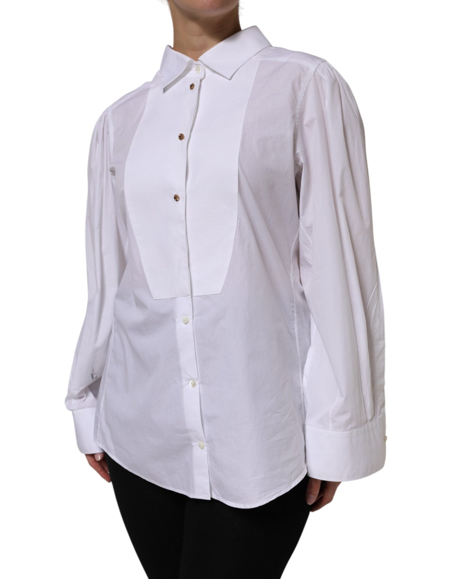 Dolce & Gabbana White Cotton Long Sleeves Formal Top Shirt