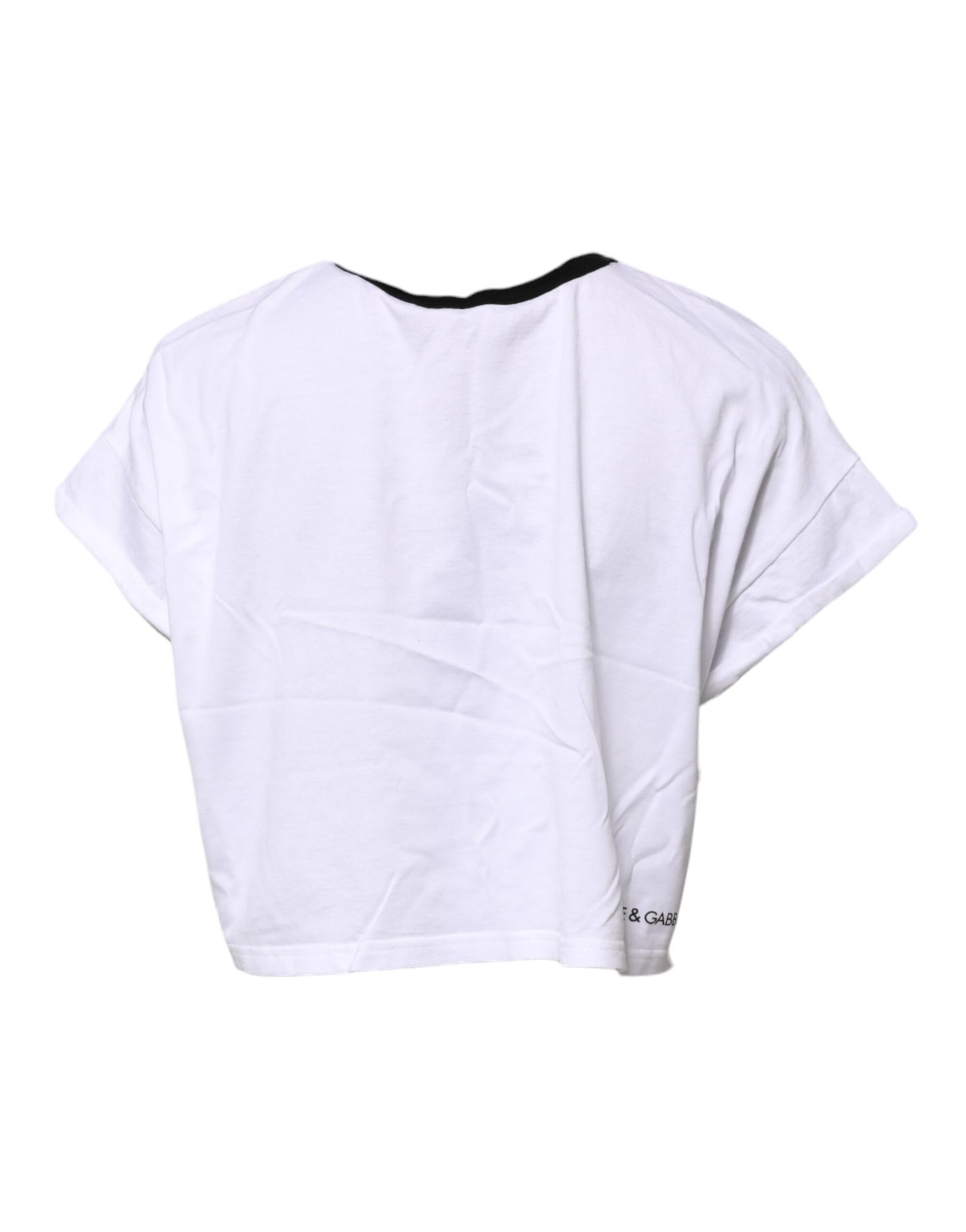Dolce & Gabbana White Graphic Print Crew Neck Cropped T-shirt