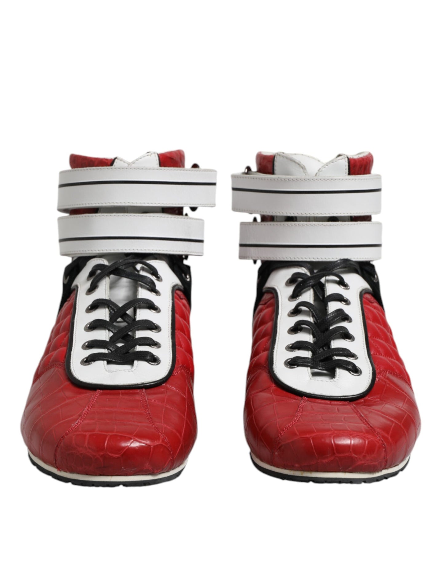 Dolce & Gabbana Red Quilted Leather Lace Up Sneakers Shoes