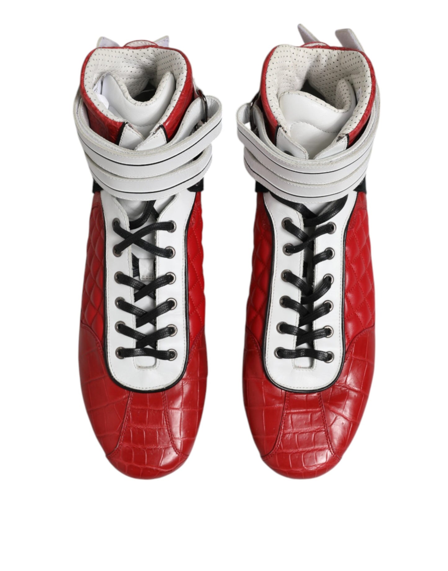 Dolce & Gabbana Red Quilted Leather Lace Up Sneakers Shoes