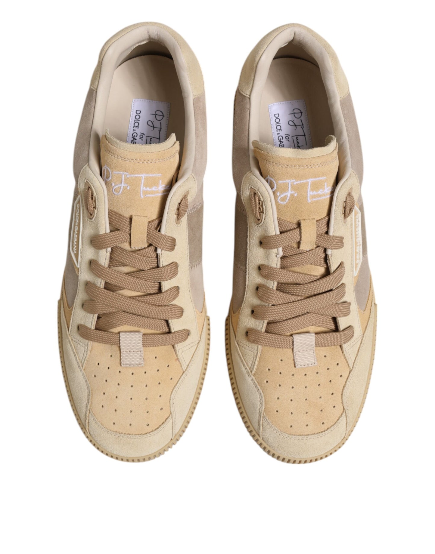 Dolce & Gabbana Beige Leather Low Top Lace Up Sneakers Shoes
